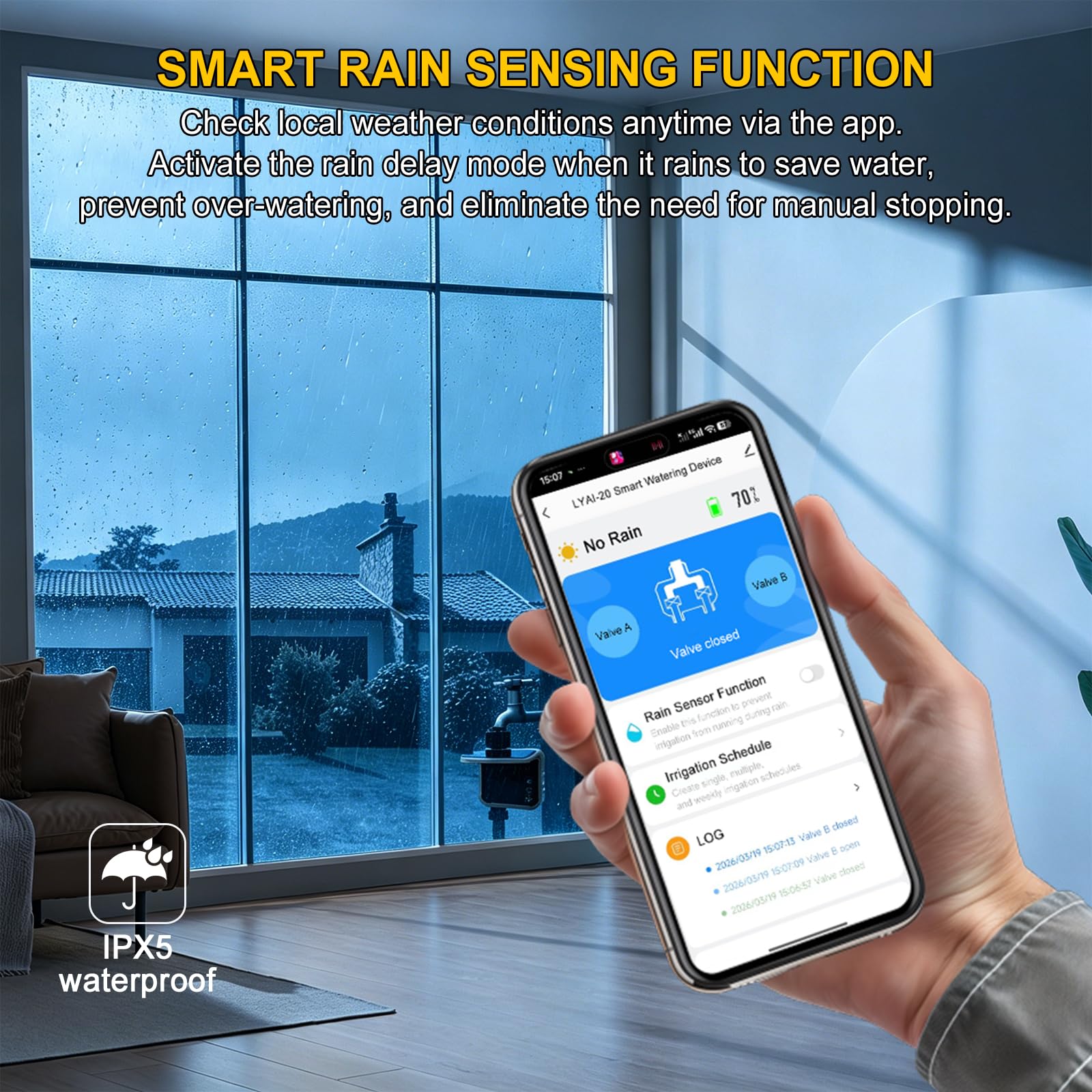 Nikou Bewässerungscomputer WLAN, 2 Ausgänge Bewässerungssystem Solaranlagen Zeitschaltuhr Gartenbewässerung, Automatischer und Manueller Modus, mit APP, Regenverzögerung für Balkon Rasen Garten