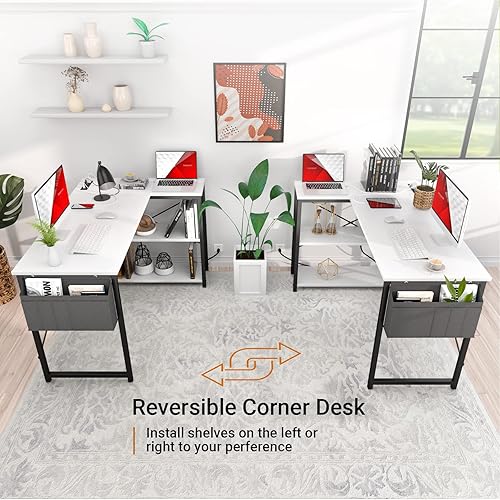 Miniatura 7 de Homieasy - Escritorio pequeño en forma de L con regleta de alimentación empotrada escritorio esquinero de 47 pulgadas con 3 tomas de corriente