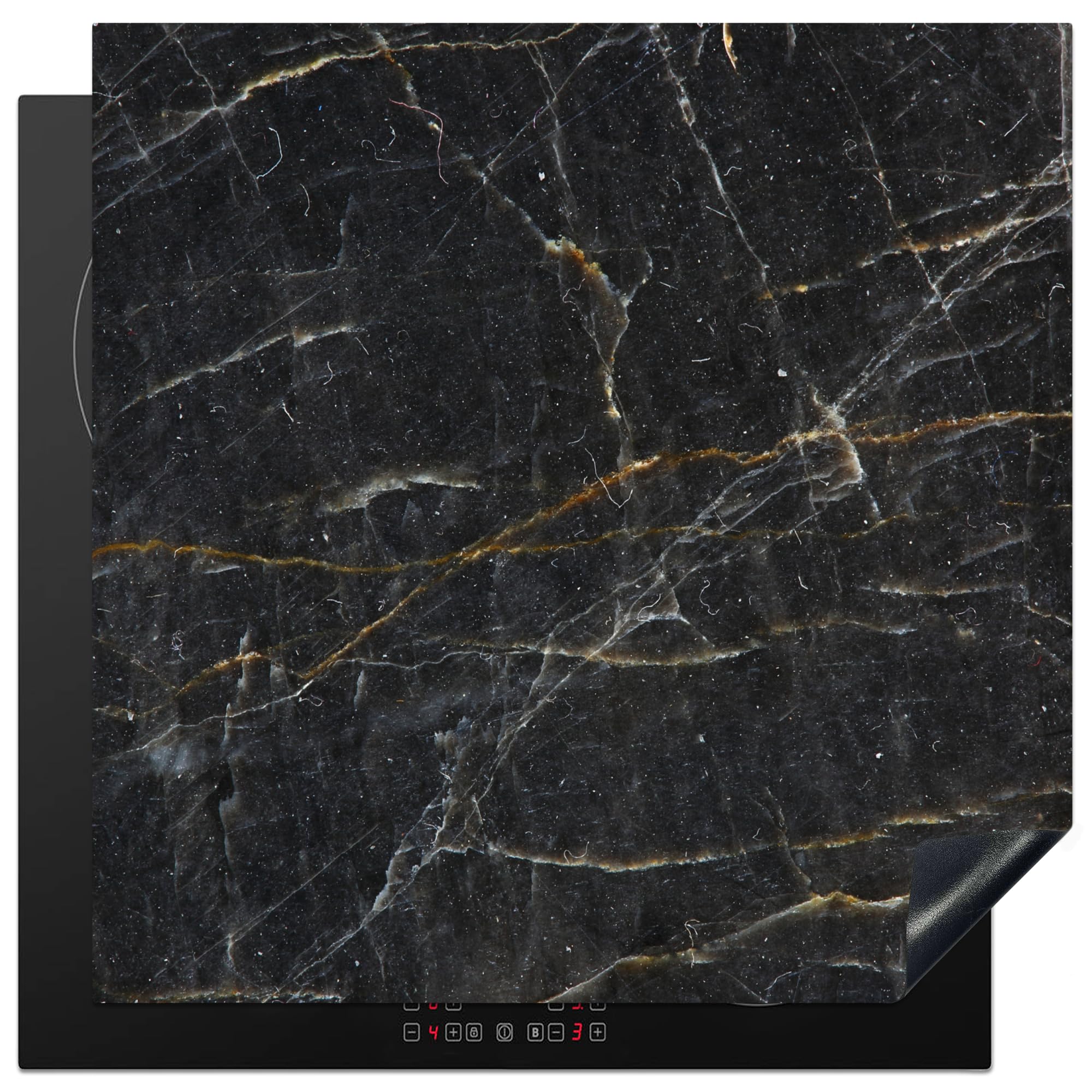 KitchenYeah© Induction Hob Cover Protector Mat 30.7"x30.7" / 78x78 cm Kitchen Universal Ceramic Covers for Electric Cookers Vinyl Marble - Black - Gold - Grey - Marble Texture