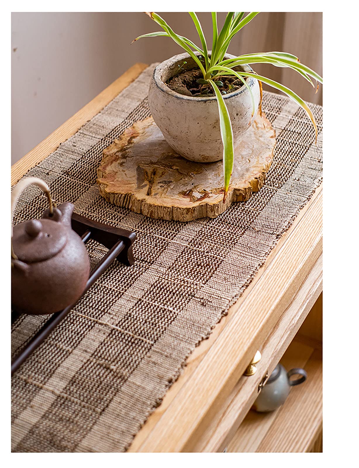 Camino de mesa de granja, tapete de mesa de té Kungfu, tela de lino y algodón de arpillera para banquetes de boda, fiestas, cena familiar