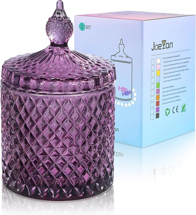 Joeyan 18oz Dark Purple Glass Jars with Lid,Embossed Candy