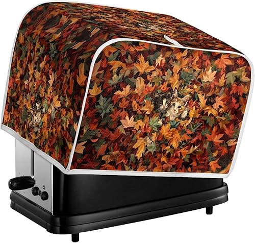 Vista 117 de UNICEU Funda acolchada para tostadora con patrón de café, se adapta a la mayoría de tostadoras estándar de 4 rebanadas patrón de café,Hojas de otoño