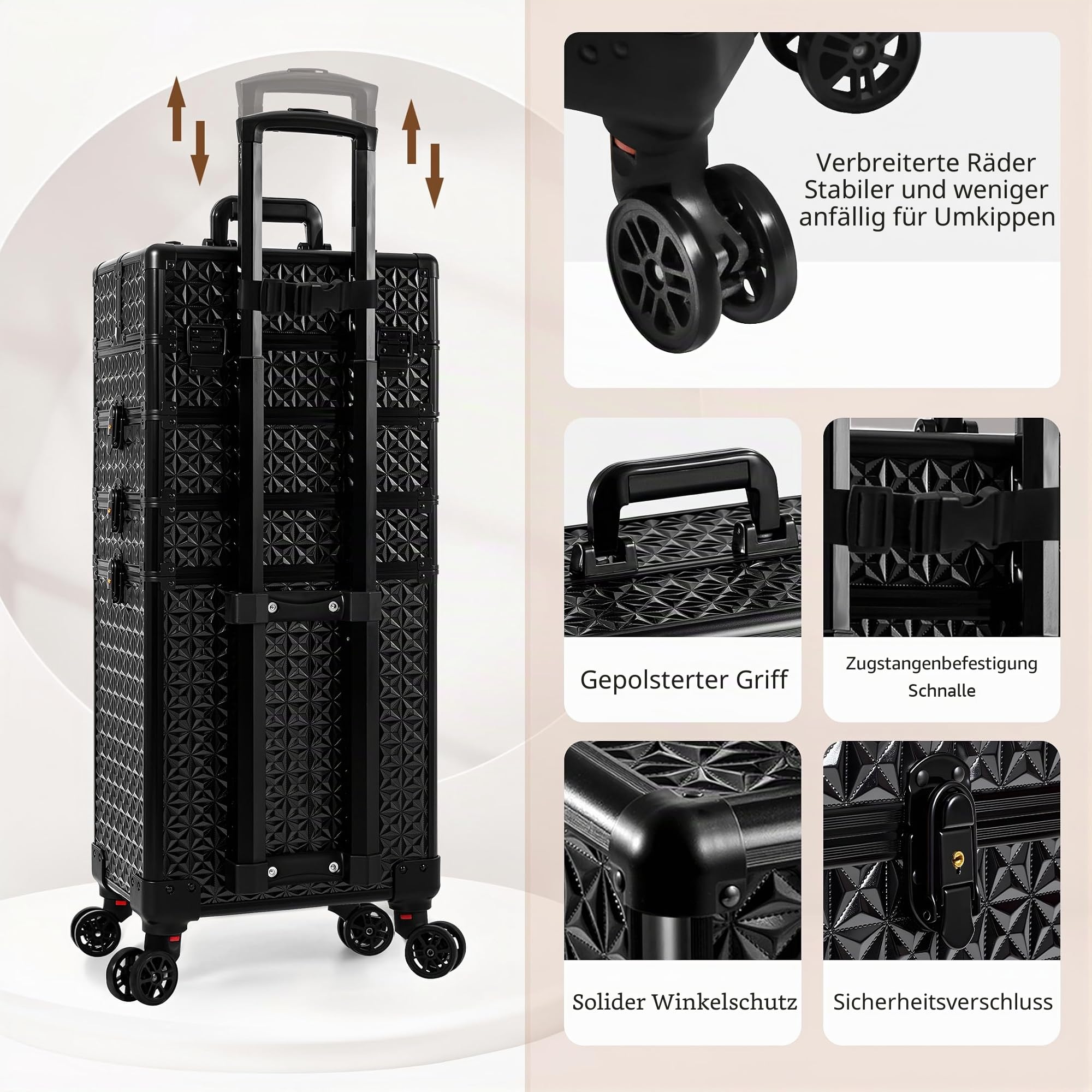 Arous Kosmetikkoffer Trolley 5-in-1 Groß Kosmetik Trolley mit Rollen Alu Beauty Case