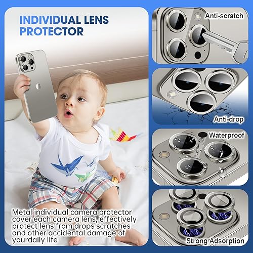 Miniatura 162 de Xfilm Protector de lente de cámara Bling para iPhone 14 Pro/14 Pro Max, dureza 9H a prueba de rayones, protector de anillo individual de metal