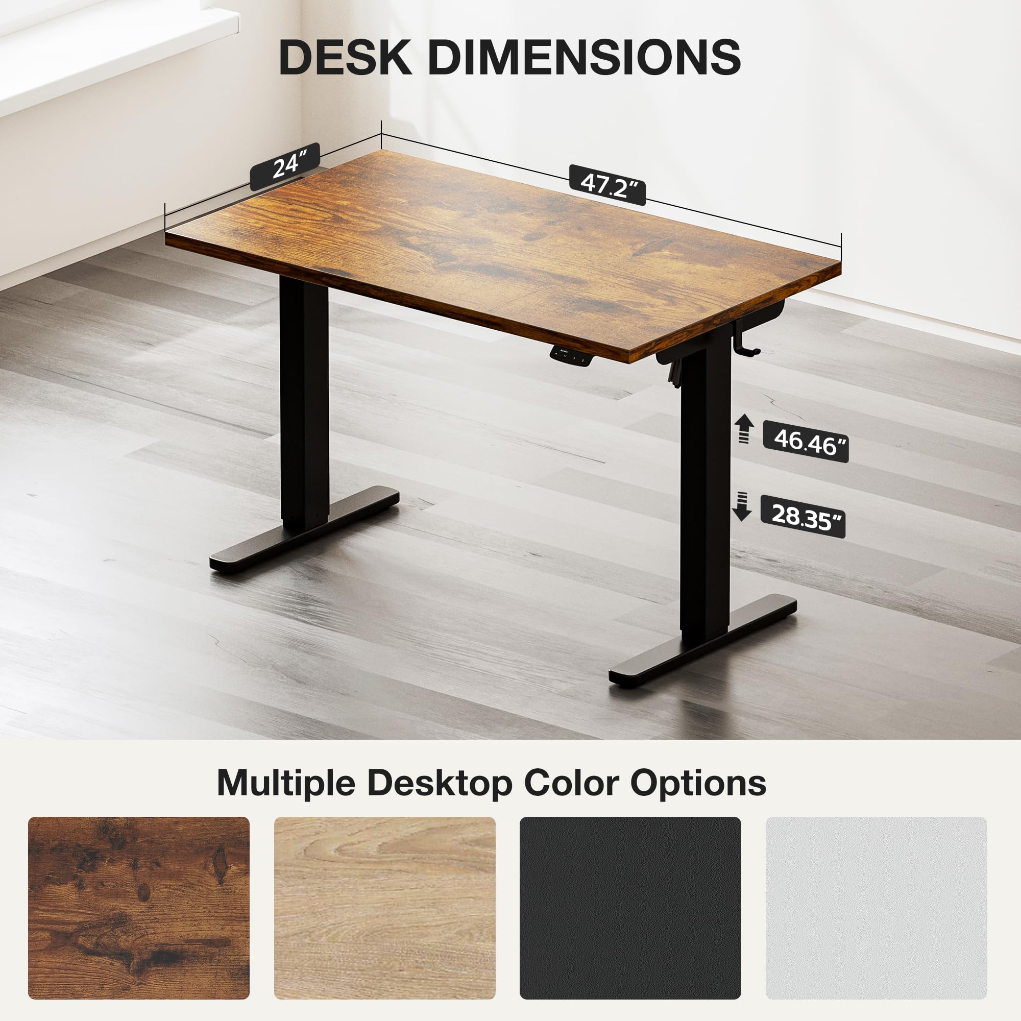 Adjustable Standing Desk with Cable Management 48 X 24 Inches Electric Stand Up Desk 176LBS Load 2 Memory — view 3