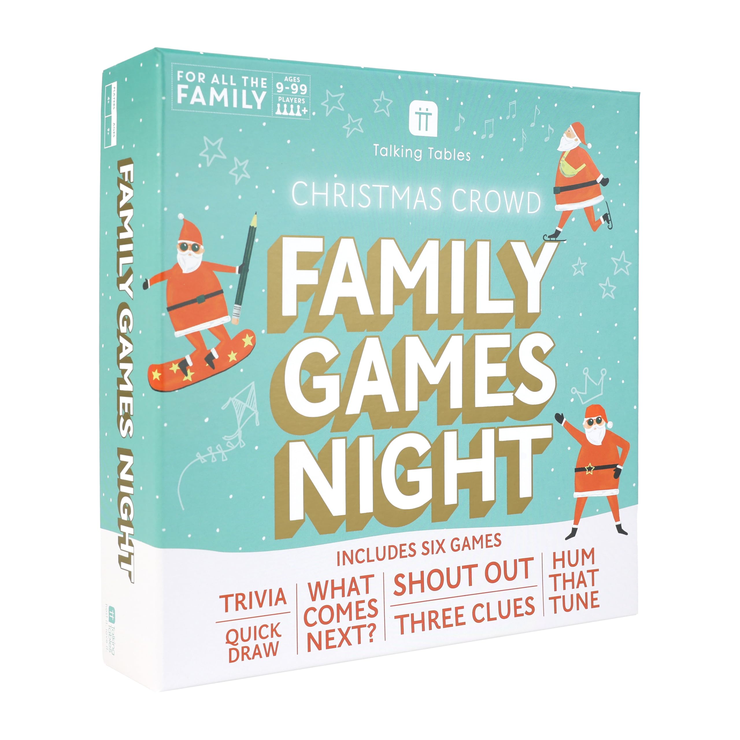 Talking Tables Christmas Family Games Night, Six Games, After Dinner Party, Fun Travel Pocket Games for Kids, Card Games for Adults, Present, Family Board Game, Gift, Secret Santa, Age 9+
