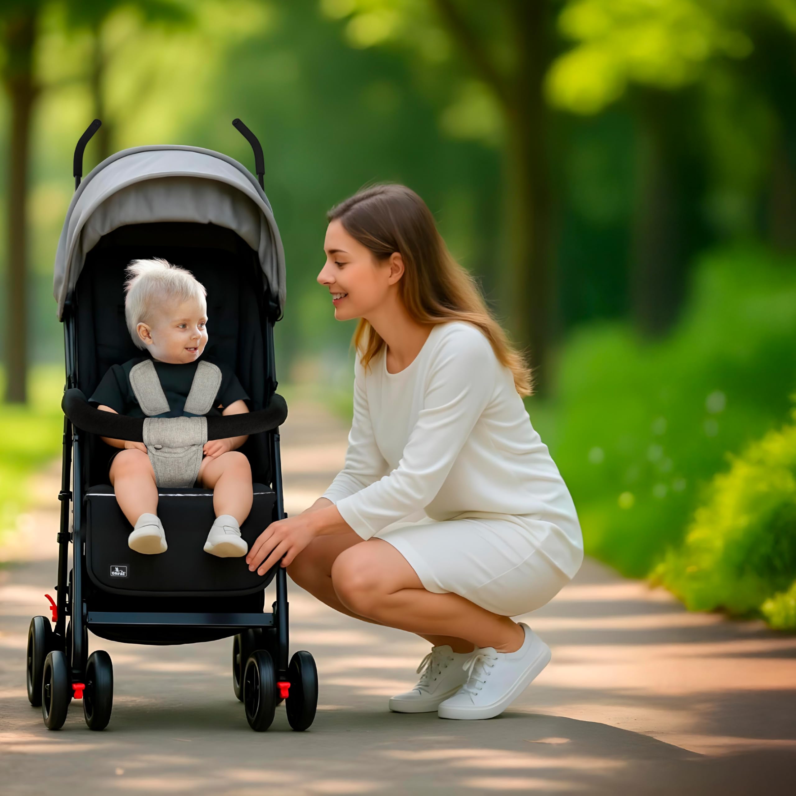 TORAL Silla de paseo ligera Florida para bebé, con respaldo reclinable 5 posiciones, capota XL, cinturón 3 puntos, 8 ruedas, silla paseo bebe desde 6 meses hasta 15 kg