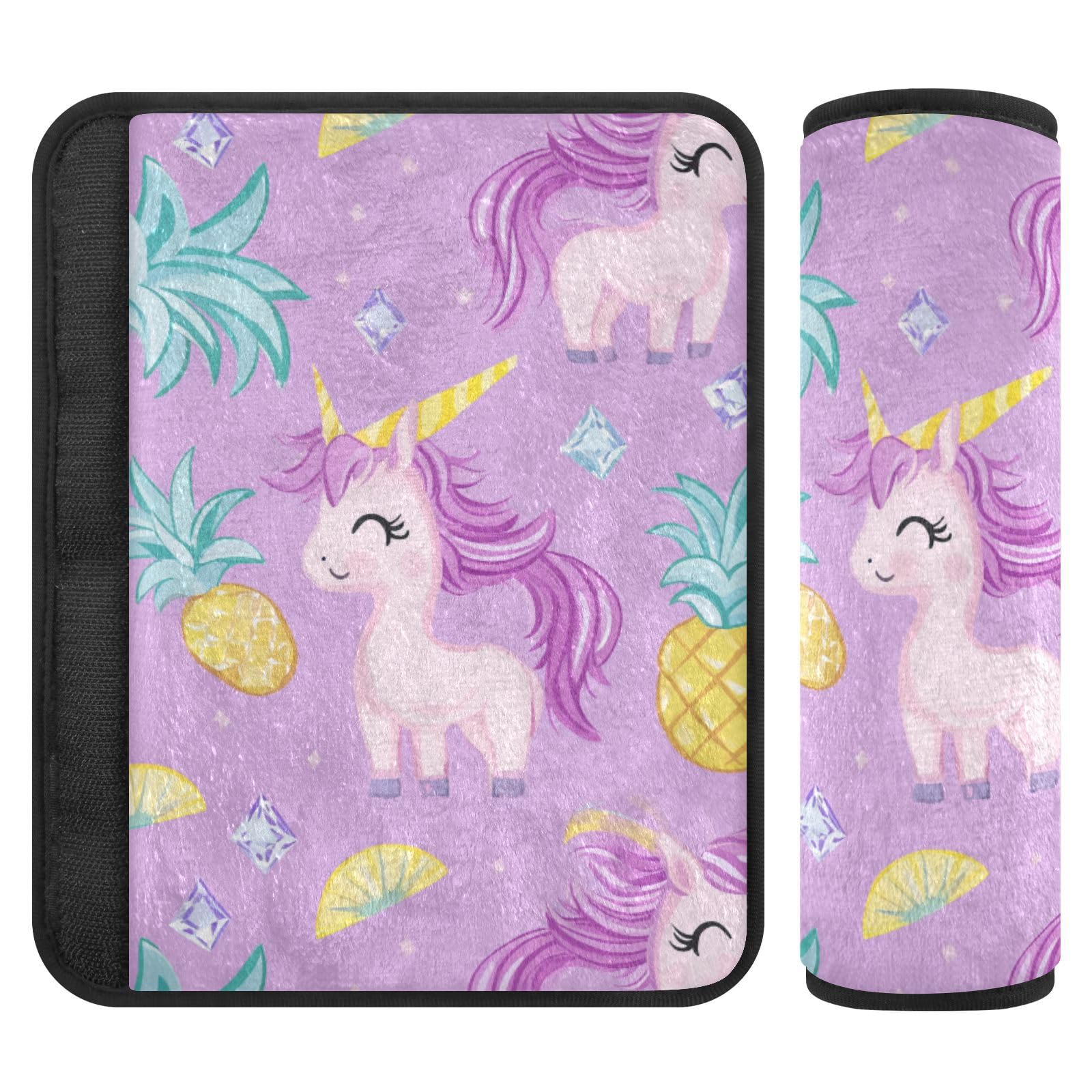 Seat Belt Covers 2 Pack Cute Unicorns Car Seat Strap Covers Super Soft Diamonds Pineapples Car Seat Neck Cover for Boys Girls Adults Babies M