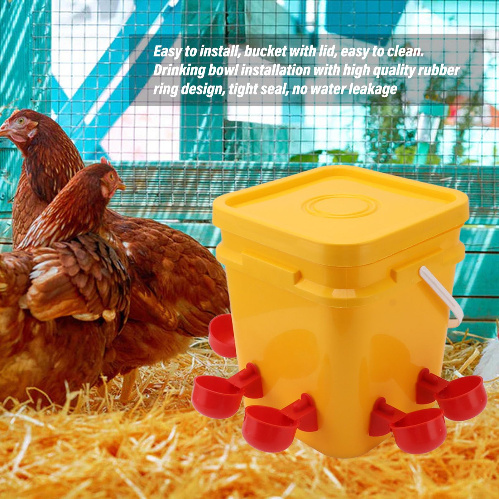 Bebedero automático para Pollos, Bebedero automático para Pollos, comedero con Cubo de Mano de 12 litros, Equipo para Beber Aves de Corral para Pato Ganso (Cubo+Nuevo Cuenco Red Bird+Tornillo Negro)