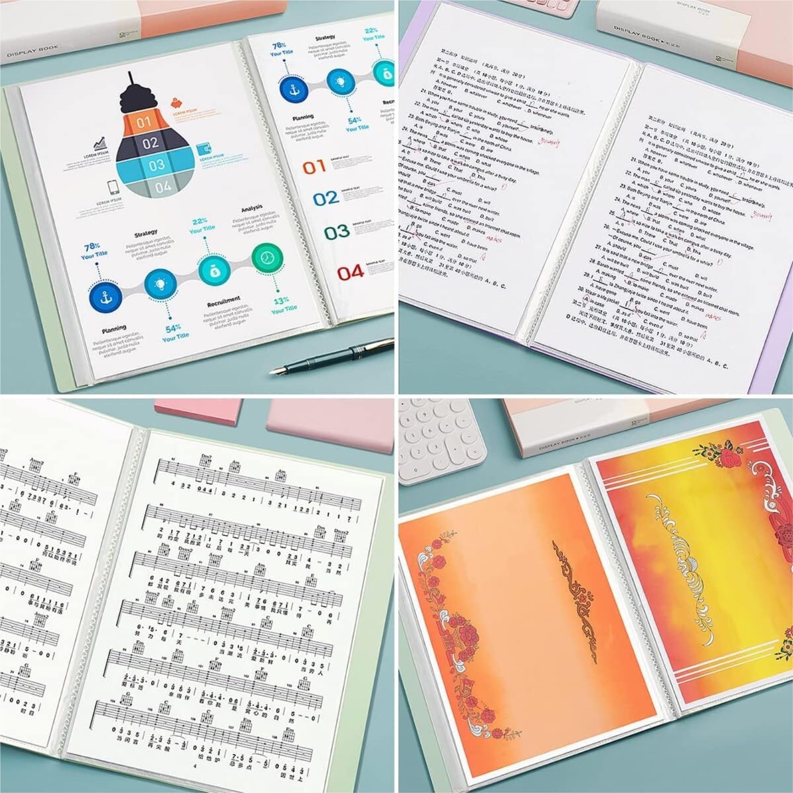 classeur Lot de 5 classeurs A4 avec pochettes en plastique, classeur de présentation de 40 pages, for l'école, le bureau ou la maison pochette
