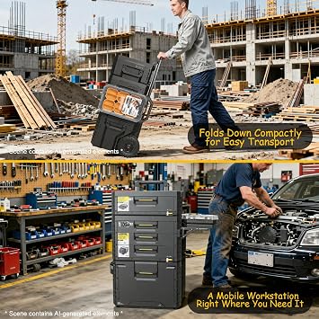 Foldable Mounting Plate Compatible with ToughBuilt StackTech Compact Tool Box & Tool Bag, Side Rail Storage Attachment Bracket, No Drill Toolbox Expansion Mount for Modular Organizer Accessories