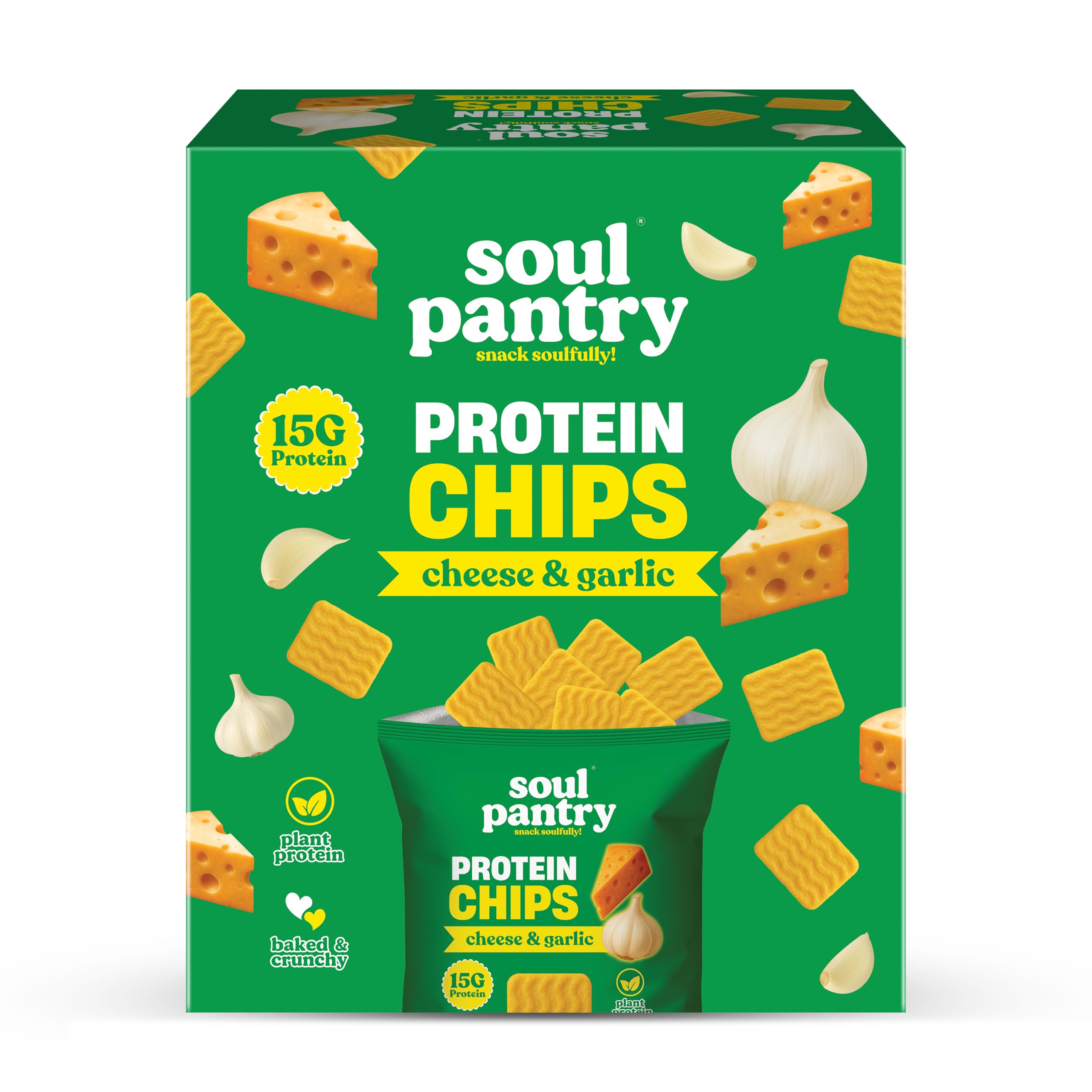 – Cheese and Garlic Chips - Pack of 10 | High Protein Chips, Low Calorie, Gluten-Free, Vegan, Non-GMO | Healthy Snacks, Vegan