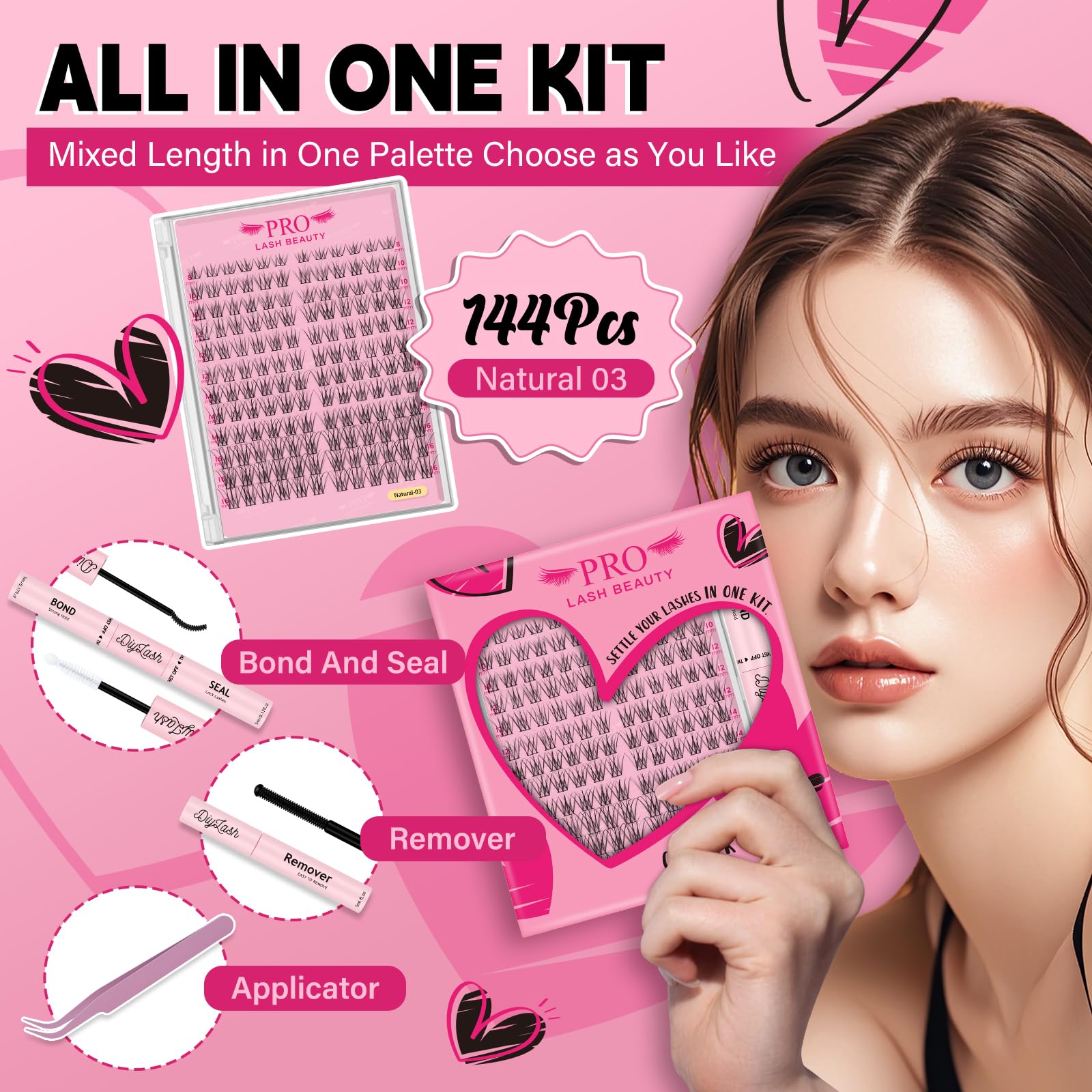 Lash Extension Kit Natural Individual Lashes D Curl Cluster Eyelash Extensions 8-16mm Individual Eyelashes Kit with Lash Bond - Image 2