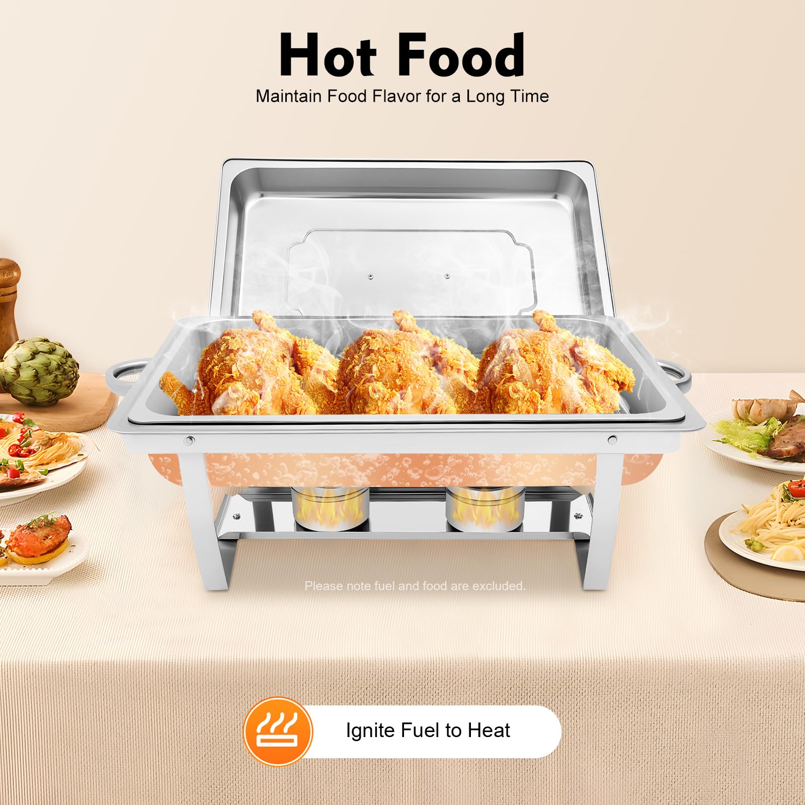 Chafing Dish - Scaldavivande da 9 l, in acciaio inox, con coperchio, padelle per alimenti e contenitori per combustibile, per catering, buffet e feste