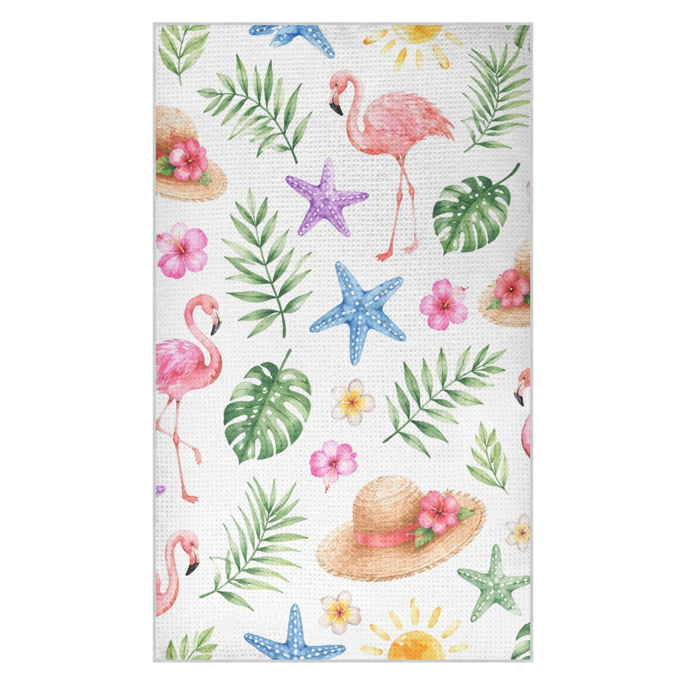 Kutsu Tropical Flamingo Waffle Weave Kitchen Towels Absorbent Quick Drying Dish Towels for Kitchen, Decorative Tea Towel, 18x30 in