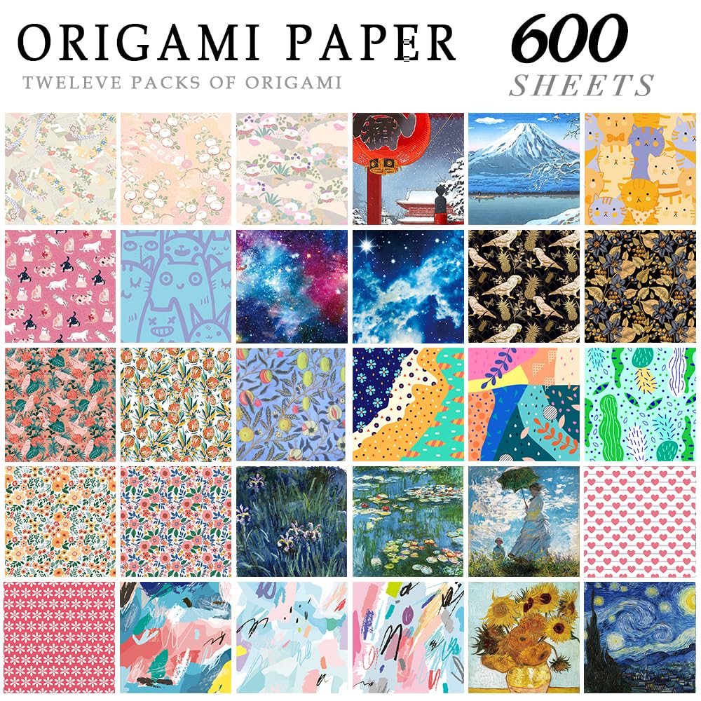 Origami-Papier-Set, 12 verschiedene Packungen, 15,2 cm, quadratisch, doppelseitig, lebendige Farben, einfache Faltung, Papier-Set, Handwerk, Papier, Kunst, Kreativität