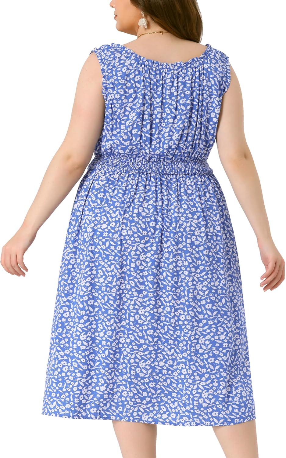 Agnes Orinda Plus Size Dress for Women Square Neck Sleeveless Floral Flowy Stretchy Waist Midi Summer Dresses - Image 4