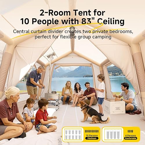 Miniatura 8 de Carpas inflables para acampar, tienda de campaña Oxford impermeable con bomba manual, tienda de aire inflable espaciosa y fácil de instalar para