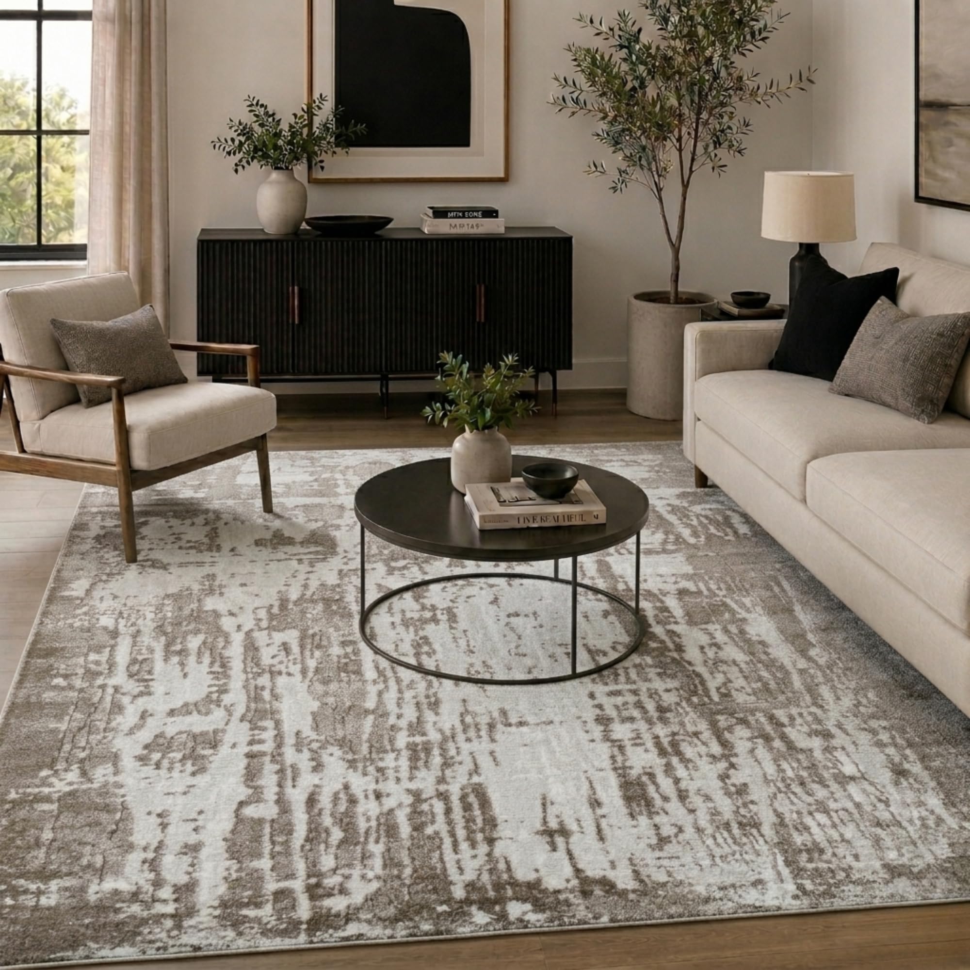 Desire Rugs Serenity Stone Abstract Rug 80 x 150cm Metallic Sheen Soft Pile Easy Clean