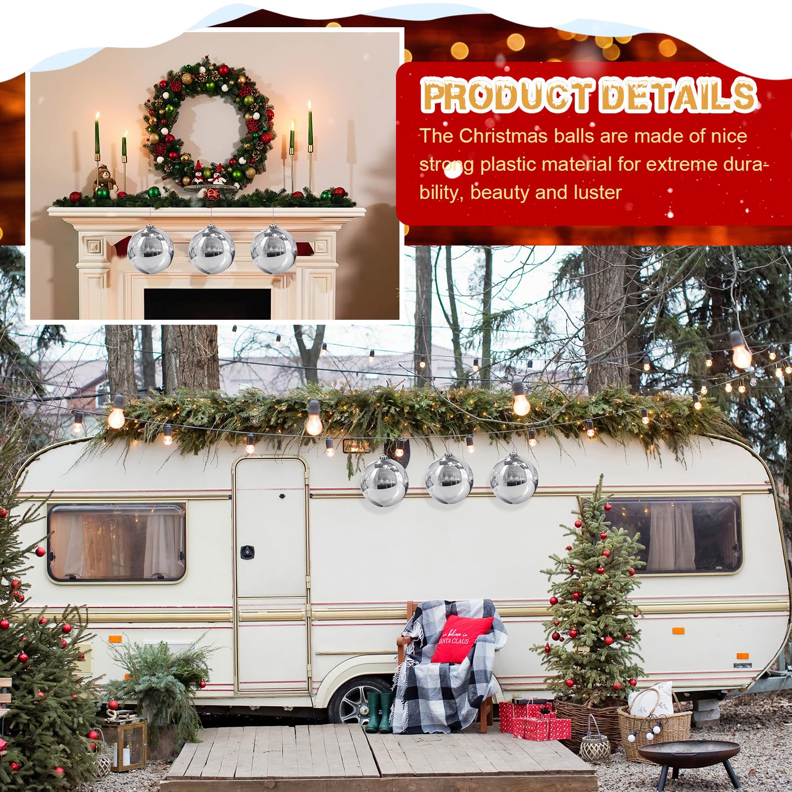 Hiboom Lot de 4 grandes boules de Noël en plastique à remplir pour sapin de Noël - Ornements à suspendre pour la maison, l'extérieur, les vacances, la pelouse, la cour, la fête (argenté)