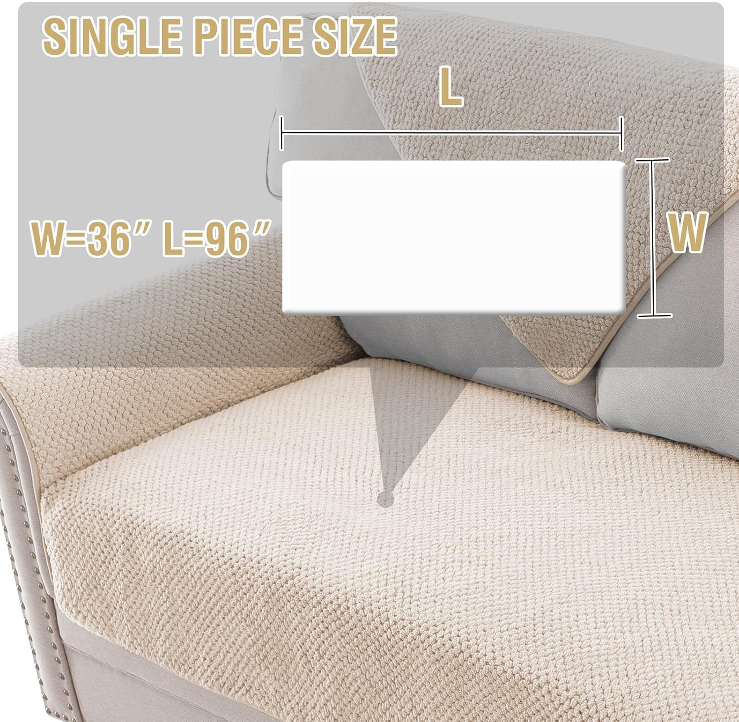 H.VERSAILTEX Waterproof Couch Cover Plush Sofa Cover with Strap Soft Anti Slip Sofa Slipcovers for 4 Cushion Sofa Couch Protector Cover for Dogs Cats Kids,36x96'',Beige