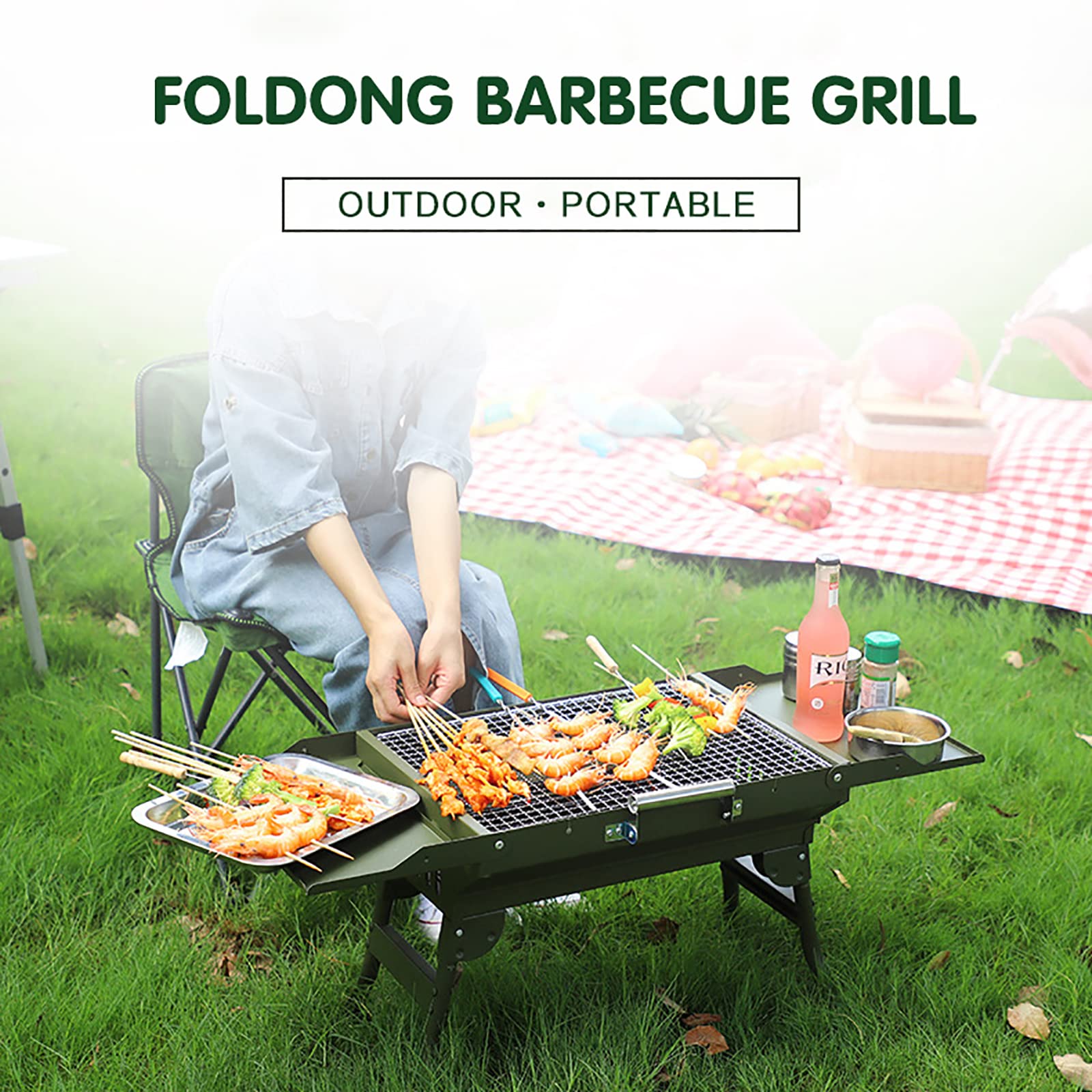 Newthinking Griglia Portatile Pieghevole Per Barbecue A Carbone - Leggera Da Campeggio, Per 4-6 Persone, Veloce Da Montare