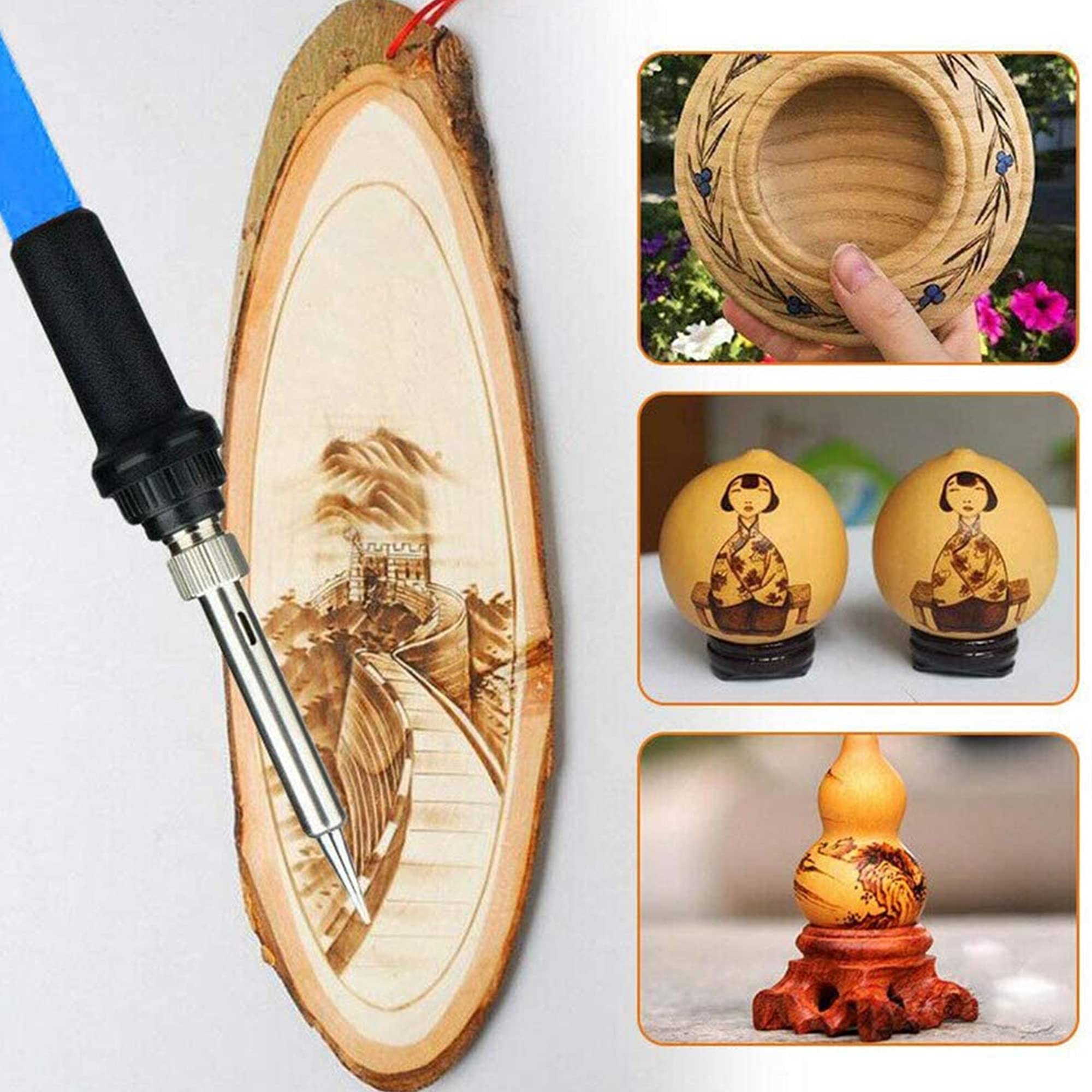 71pcs Kit Pirograbador de Madera, 60W Pirograbador de Madera, Temperatura Regulable 200-450 ° C, Pirograbador Madera para Madera/Cuero/Corcho/Papel/Velas