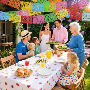 SEISSO Mexican Party Decorations, 5PCS Papel Picado Banners & 25PCS Artificial Marigold Flowers, Fiesta Party Decorations Plastic Fiesta Banner for Cinco de Mayo Birthday Decor