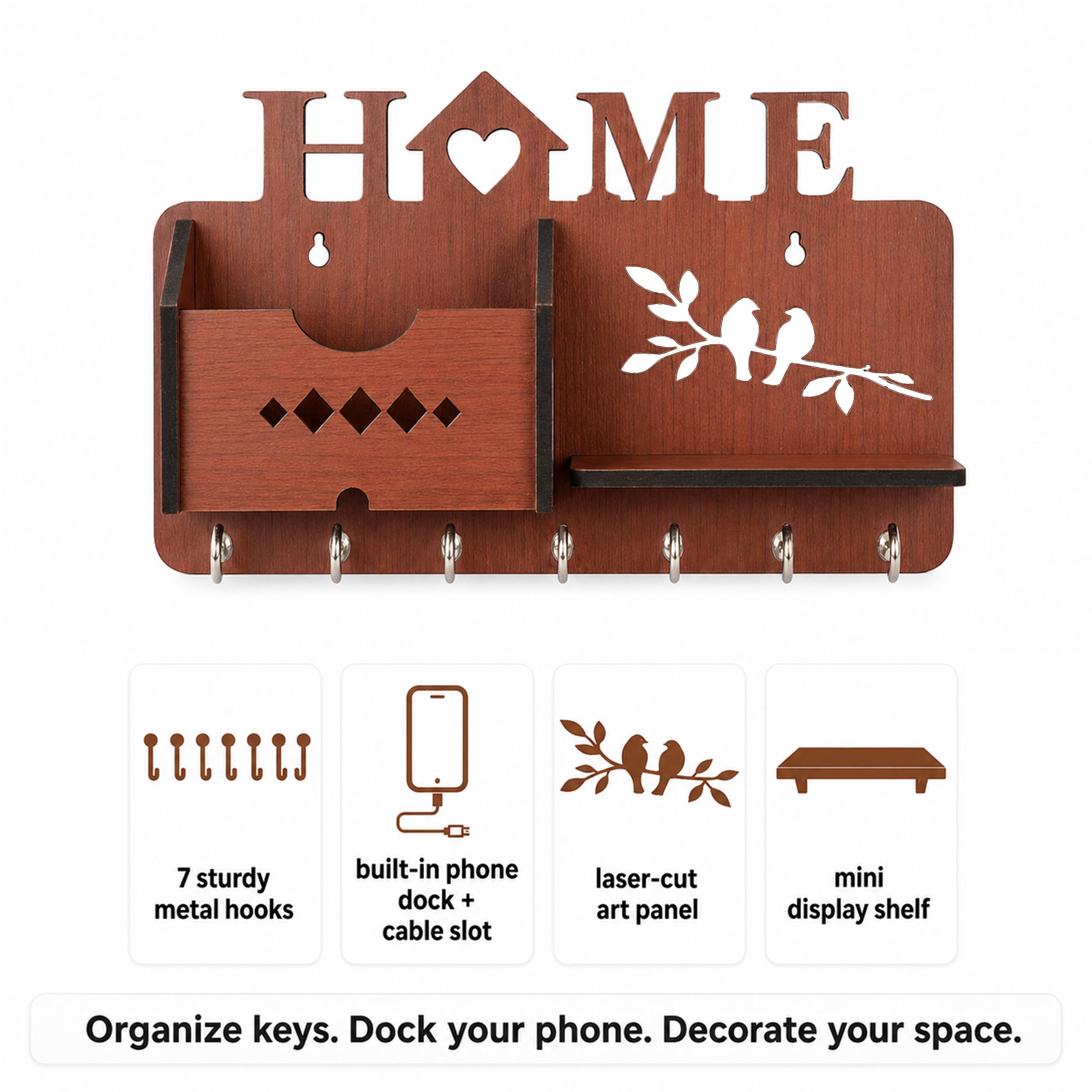 Sehaz Artworks Key Holder for Home Decor Stylish Without Drill - 27x16 CM