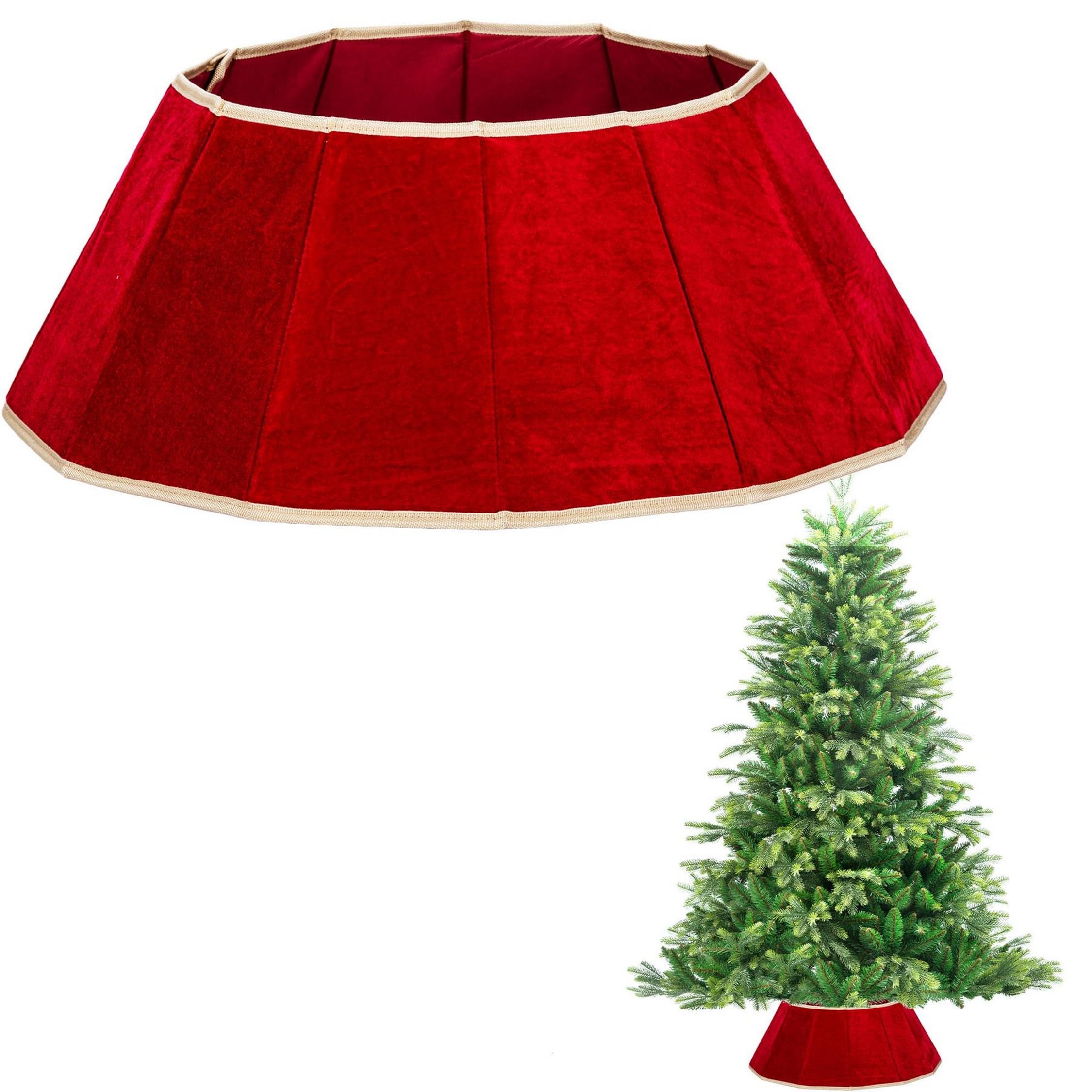 26.8" Christmas Tree Collar Red Velvet Diamond, Base Stand Cover Tree Skirt