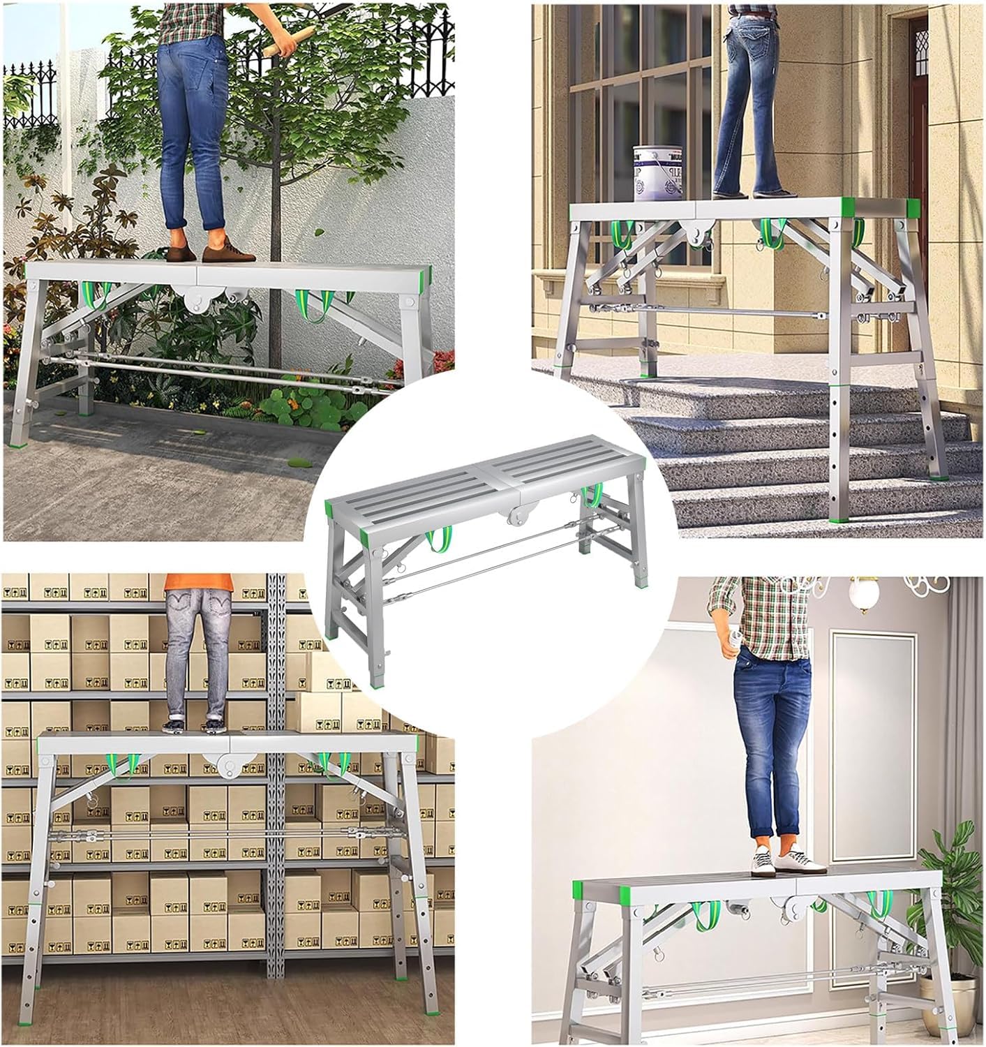 Andamio portátil de Alta Resistencia con Plataforma y Escalera, Capacidad de 500 kg (1120 lbs). Ideal para poda de Jardines y Limpieza de autocaravanas. Andamio de Acero de 180 x 30 cm.