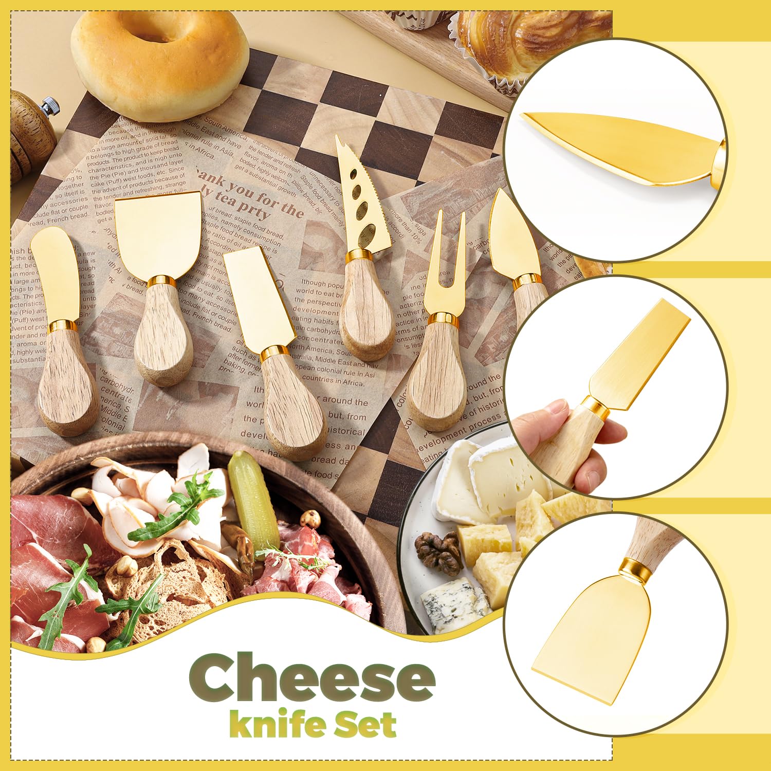 Charcuterie Boards Accessories Charcuterie Utensils Cheese Butter Spreader Knife Set Small Serving Tongs Forks and Spoons Dipping Bowls Honey Dippers Toothpick Flags for Party Platter Making: Gold