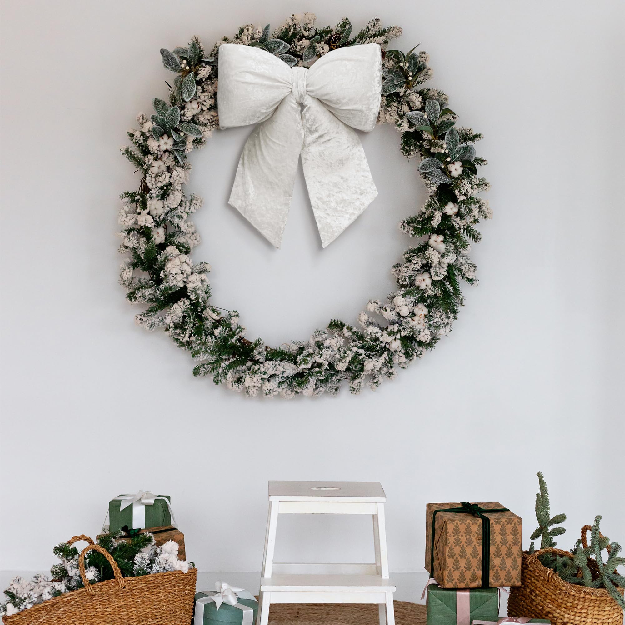 ITART Fiocco Imbottito in Velluto Bianche giganti 54cm Decorazione Natalizia per Albero e Ghirlanda Dietro Porta (Bianco, XXL)