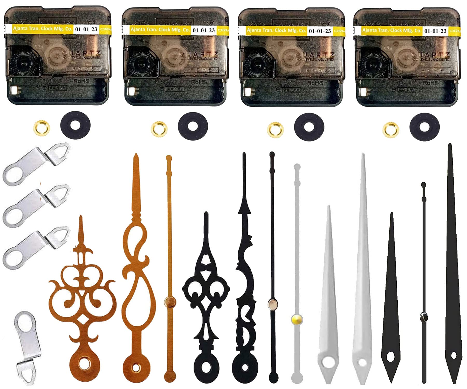 VIAANISH Combo of 4 Ajanta Mfg. Quartz Plastic Ticking Wall Clock Machine Only with Designer Metal Clock Hands