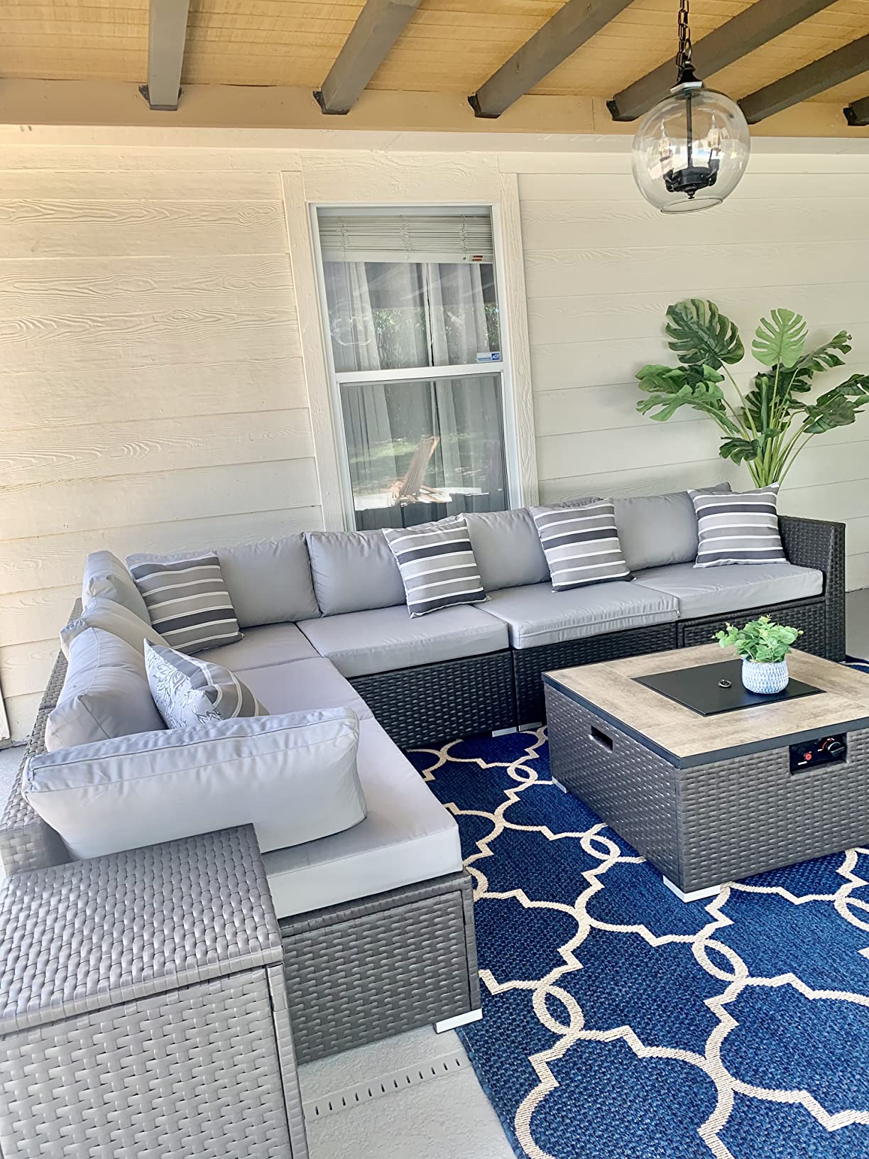 64/mo Finance DINELI Patio Furniture Sectional Sofa with Gas Fire