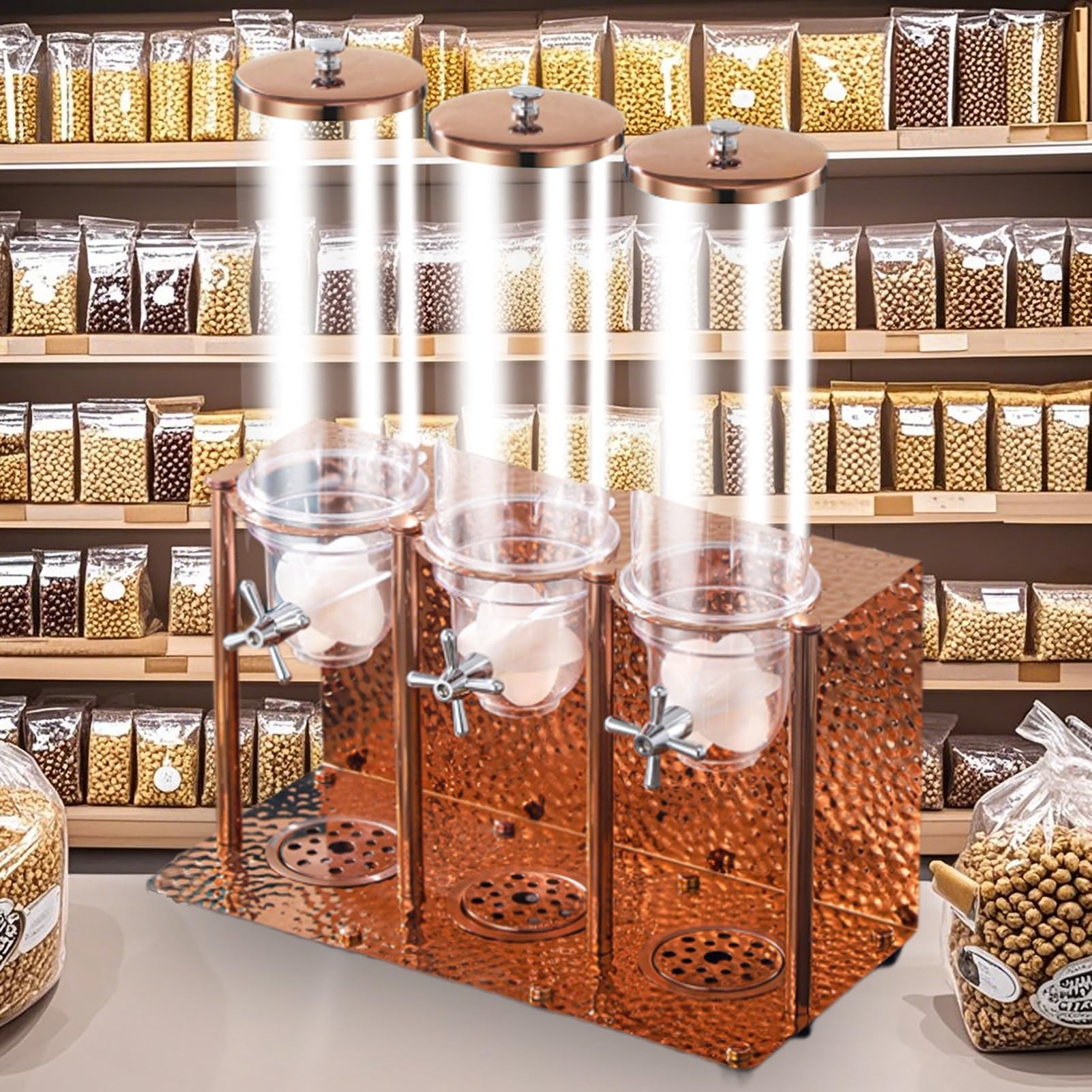 Dozownik płatków śniadaniowych, duża pojemność, 10,5 l, pojemnik do przechowywania żywności na blacie do spiżarni, potrójne suche przechowywanie przekąsek, orzechów, ziaren, ryżu, płatków owsianych