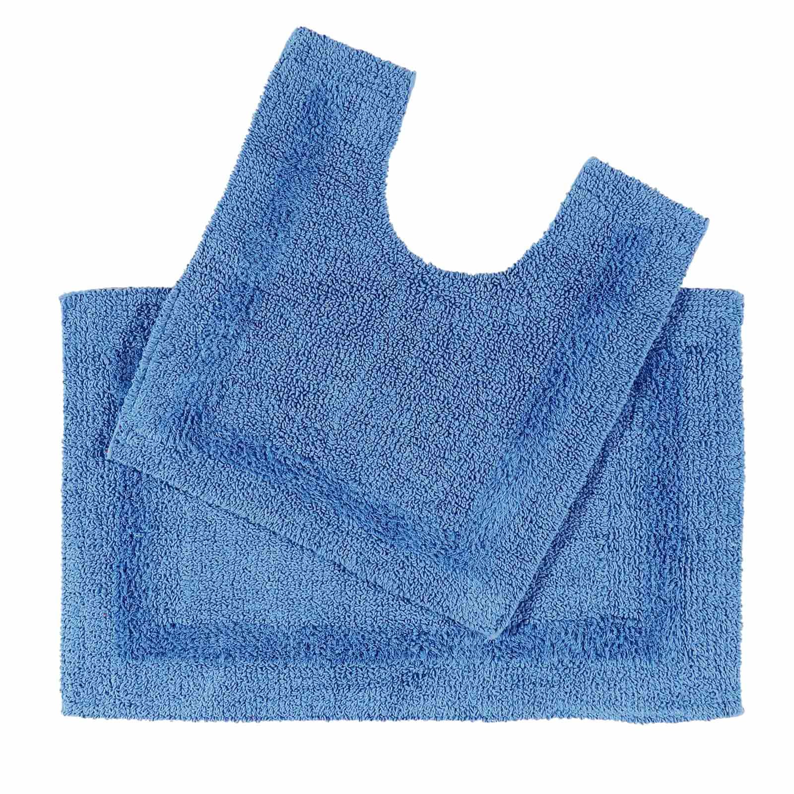 Homescapes (Cobalt ) Luxury Reversible Cotton Bath Mat Set Blue