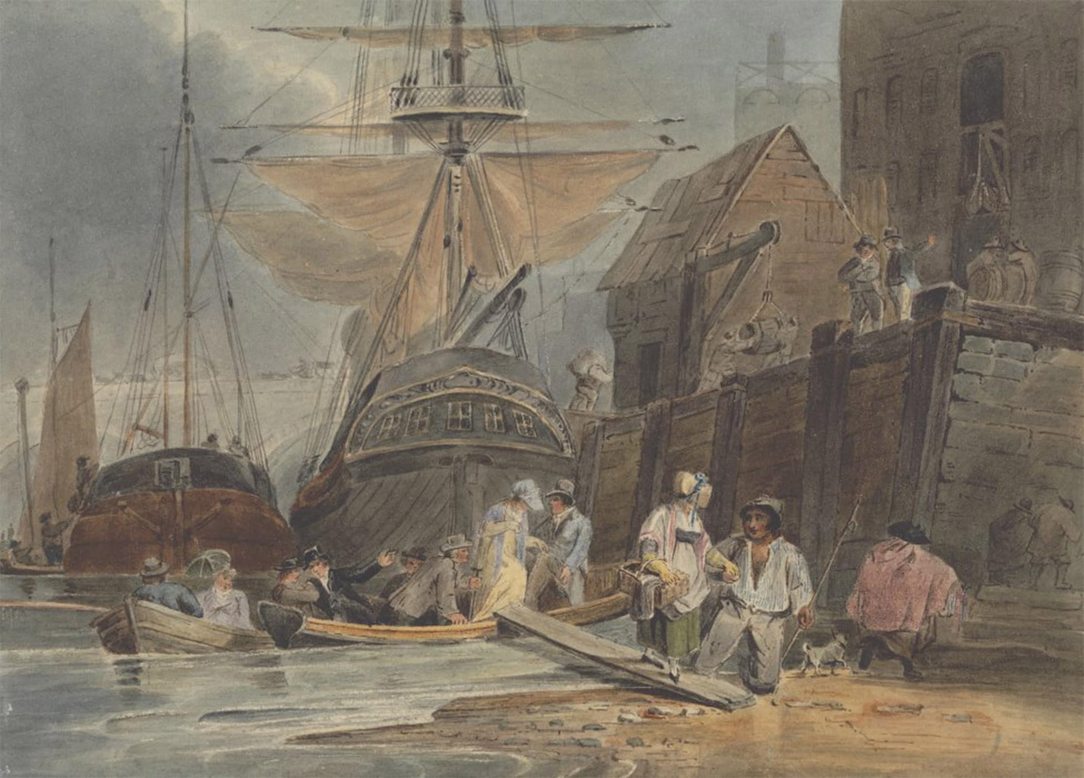 POSTERIIk Vintage Print Pop Art Landscape Artwork Ships At Wharf with Passengers Disembarking by Luke Clennell Art Prints for Office Home Decor 60x90cm