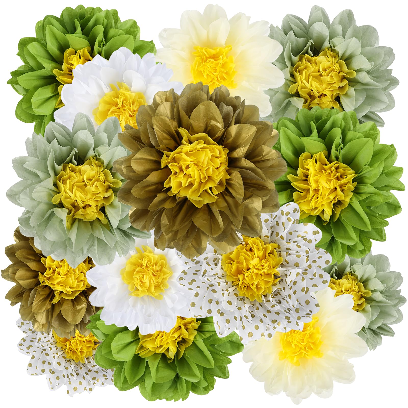 BestoFun 14 PCS Sage Green Tissue Paper Flowers – Elegant Party Decorations for Weddings, Baby Showers, Birthday, Bridal Showers, and Holiday Events