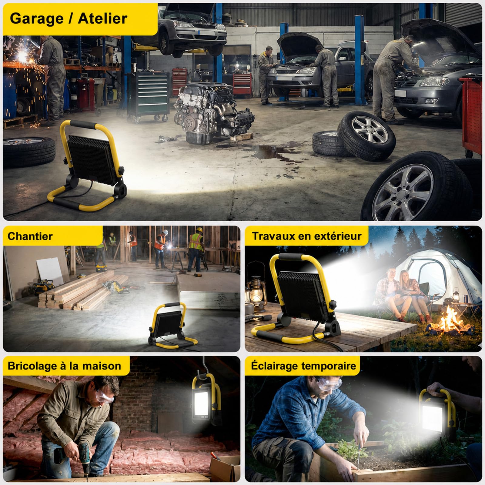 SOARFLY projecteur led chantier 50W, 10000LM, IP66, interrupteur