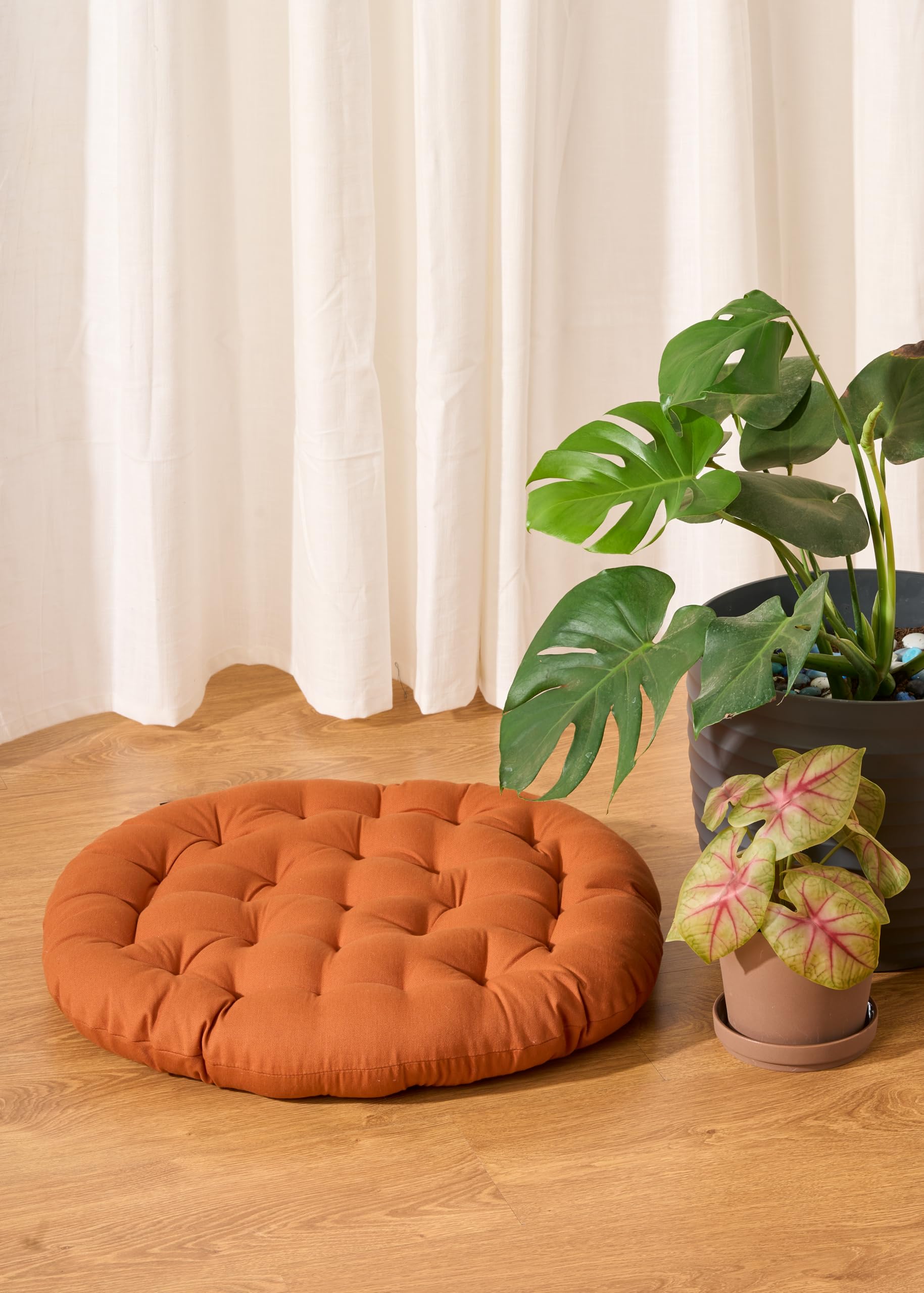 SKANDA FAB Premium Cotton Floor Seating Cushion | Luxurious Comfort & Microfiber Fill 60X60 CM Large Size for Meditation | Floor Cushions | Pooja | Living Room | Pets | Outdoor CinnamonBrown Pack of 1