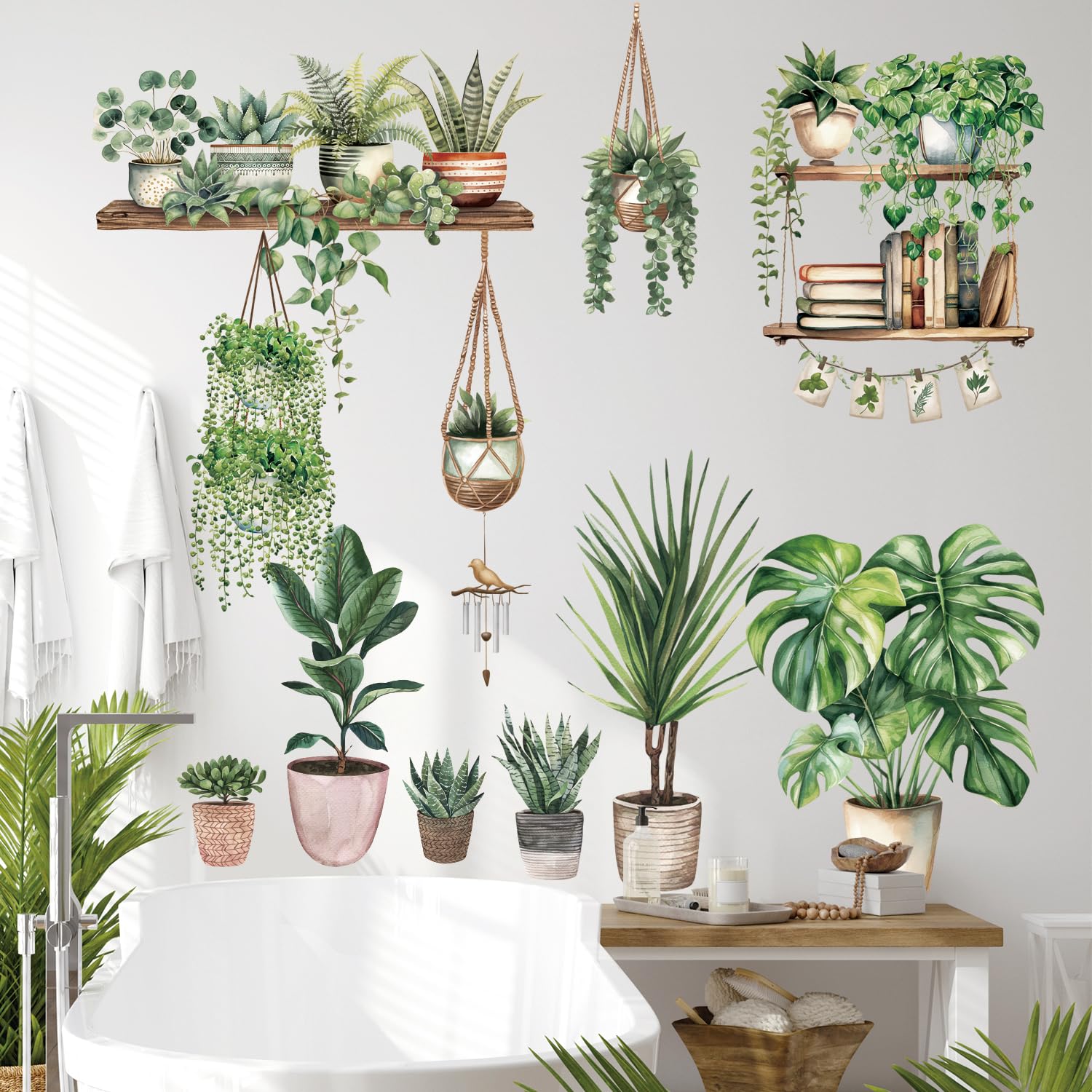 DECOWALL DSL-8055 Potted Plant Wall Sticker Green Leaves Wall Sticker Tropical Plants Wall Stickers Bedroom Living Room Kitchen Hallway Office Wall Decoration