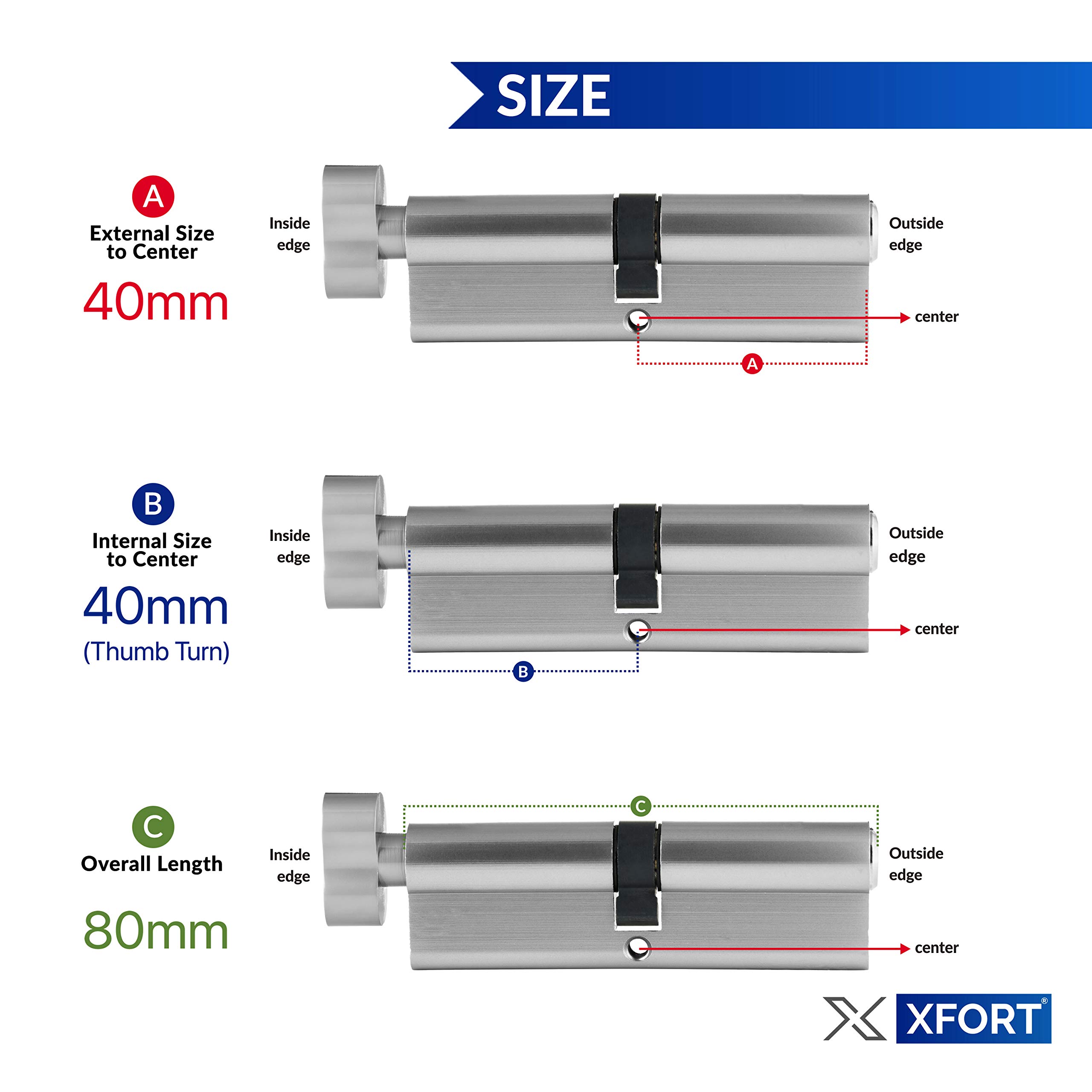 Buy XFORT® Chrome 40T/40 Thumb Turn Euro Cylinder Lock (80mm), Euro