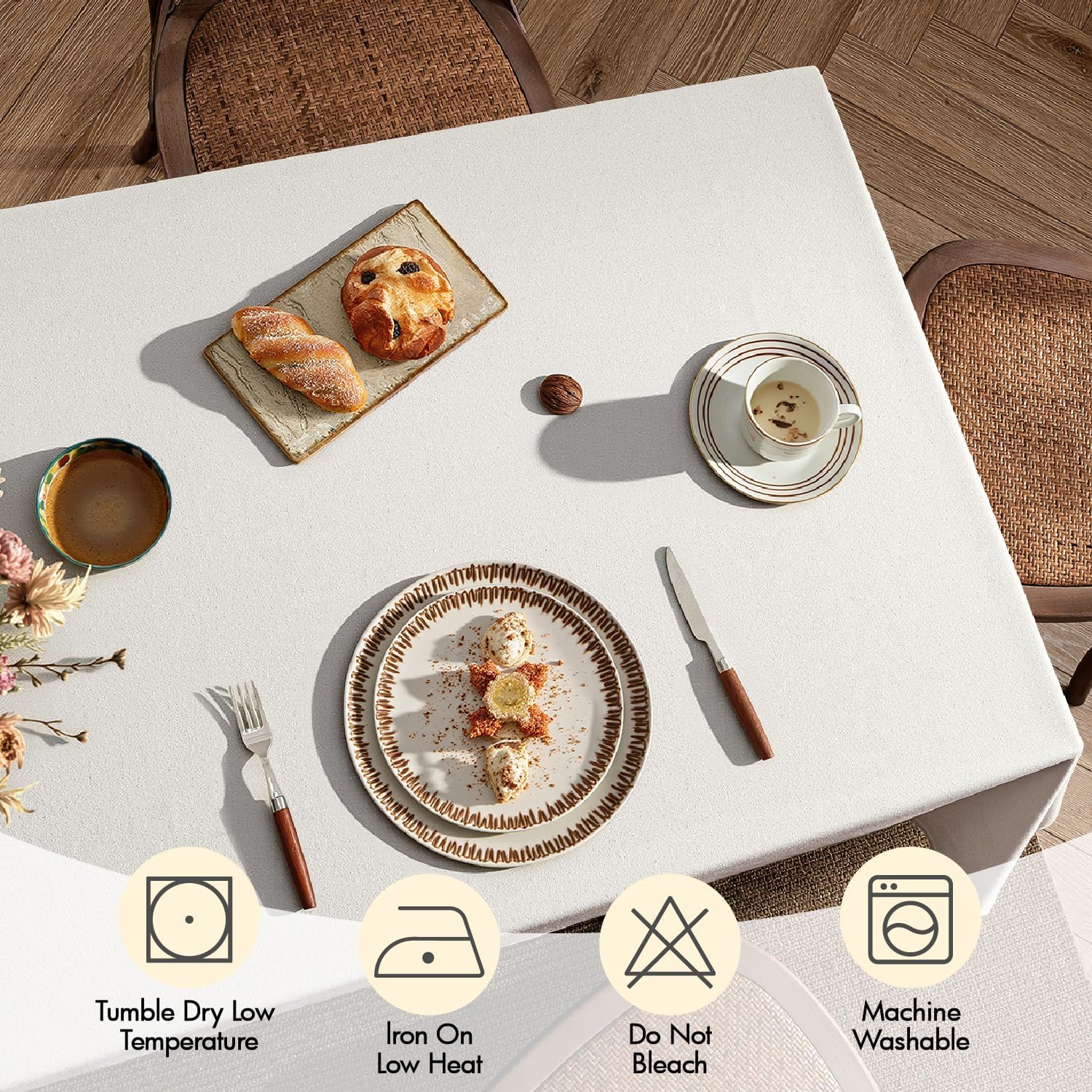 MIULEE White Linen Polyester Tablecloth 60x104 Inch Spring Rectangle Table Cloth Waterproof,Stain Resistant for Dining Party Wedding