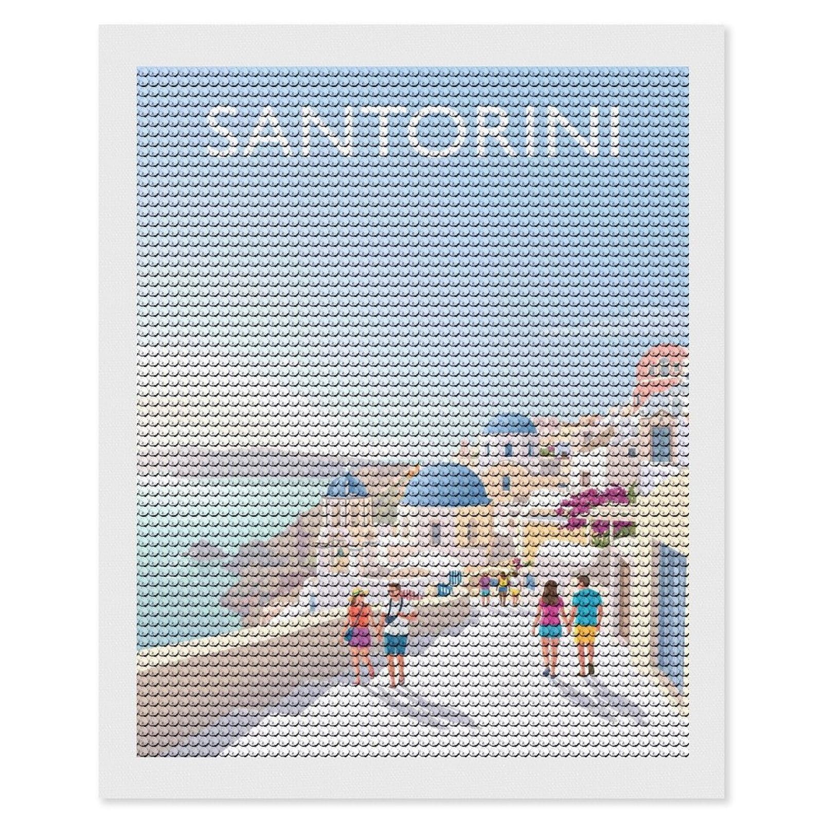 Junmoney Santorini Greece Round Drill Diamond Painting 16"x20", Handmade Wall Decor, Modern Decor, Aesthetic Room Decor, Easy Craft Set