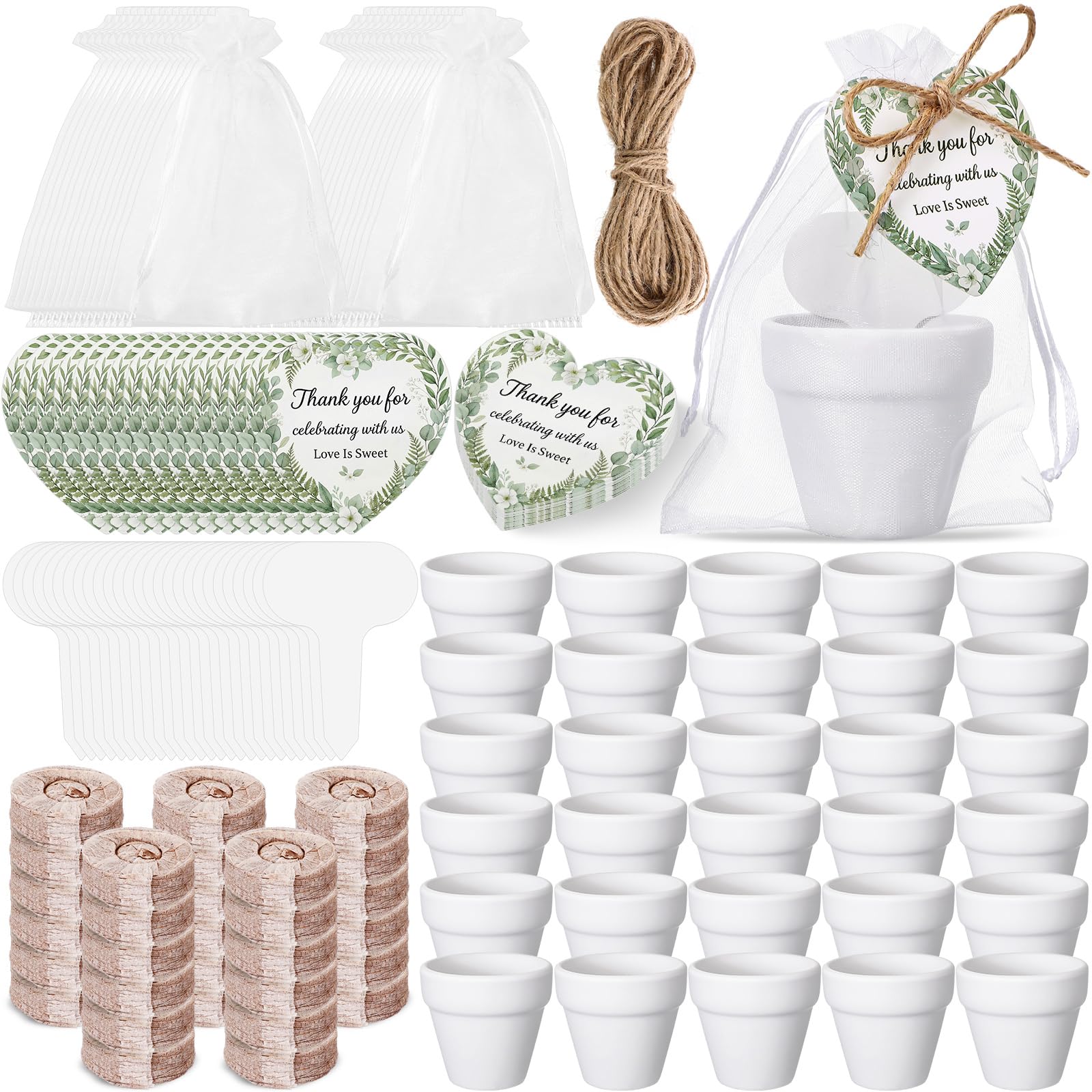 Photo 1 of **SOLD FOR PARTS, POTS BROKEN** Acellegic 30 Sets Party Favors for Guests Terracotta Flowerpot Seedling Soil Blocks Plant Labels Thank You Cards and Organza Gift Bags for Thank Guest Bridal Shower Wedding Party Favors(Wedding Theme)