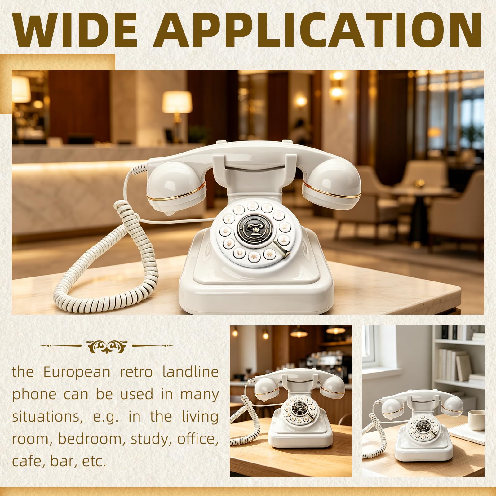 Europäisches Retro Telefon, Vintage Tastentelefon mit Einstellbarer Klingellautstärke und Wahlwiederholung, schnurgebundenes Telefon für Zuhause, Büro, Café Dekoration (Weiß)