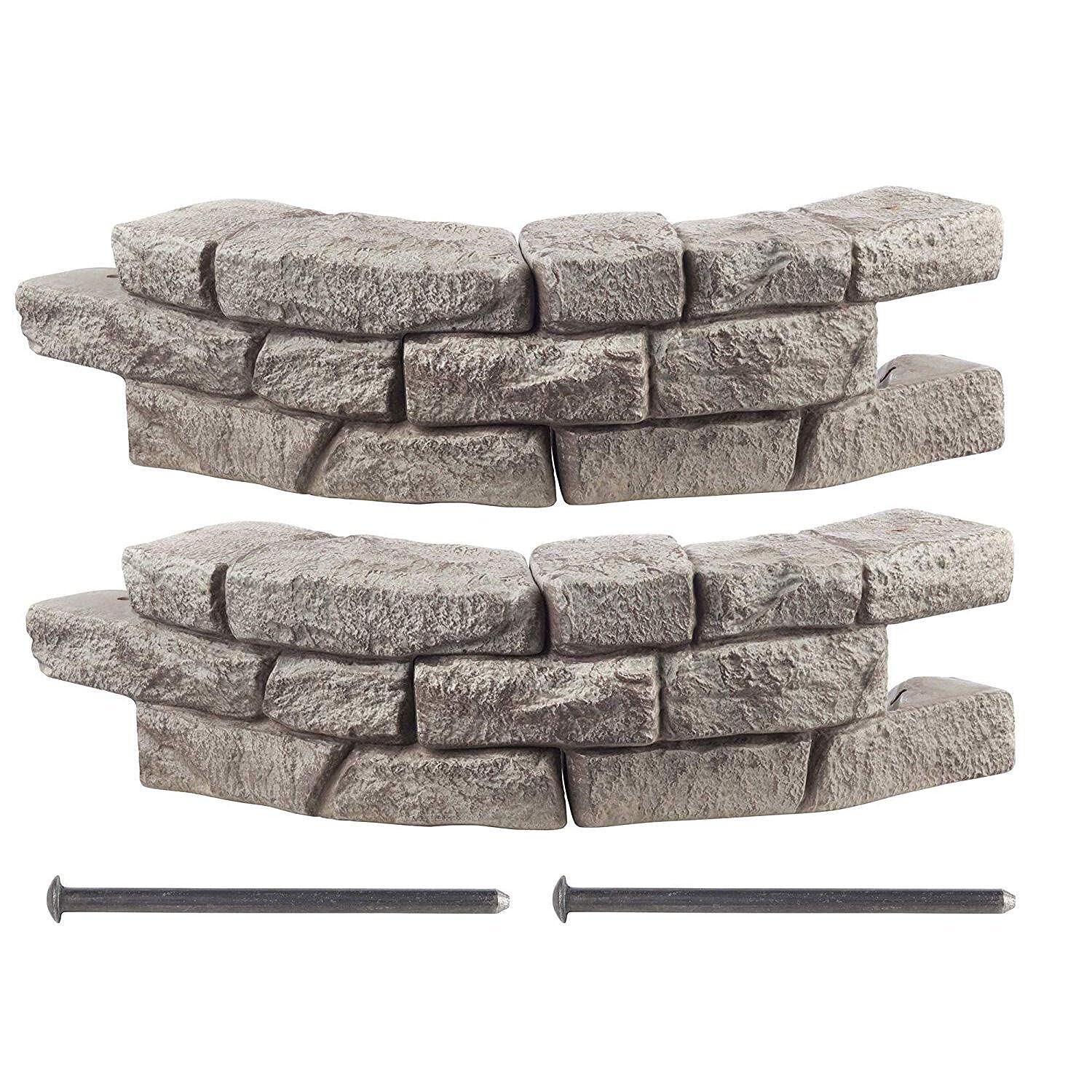 Rock Lock Interlocking Landscape Edging and Border System, Curved Section With Spikes, 2.5 Feet Long (Pack of 2)