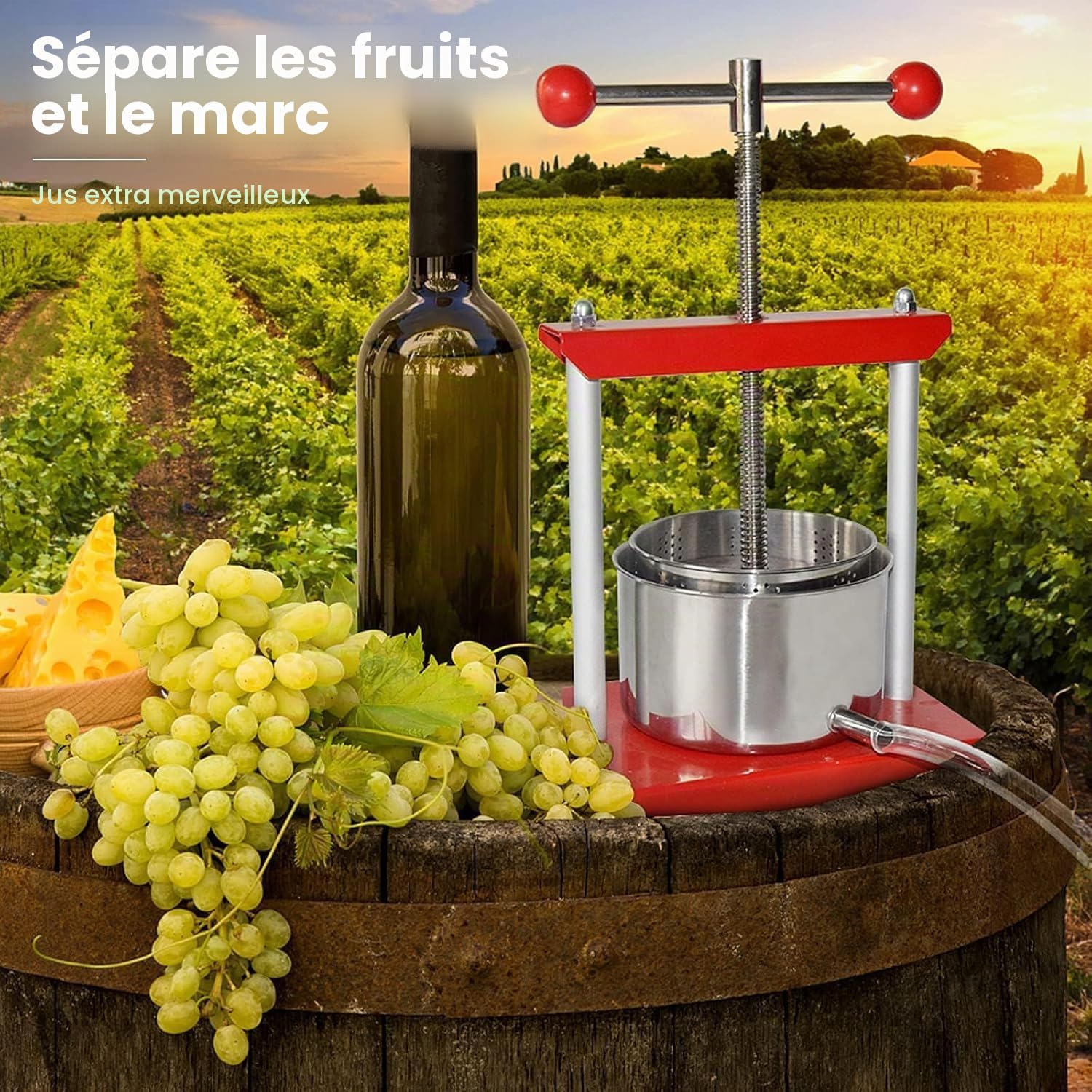 SQUEEZE master presse à fruits et vin, 1,6 gallons / 6 litres, bleu, fromage, teinture, herbes, en acier inoxydable et fer pour jus, cidre, vin, huile