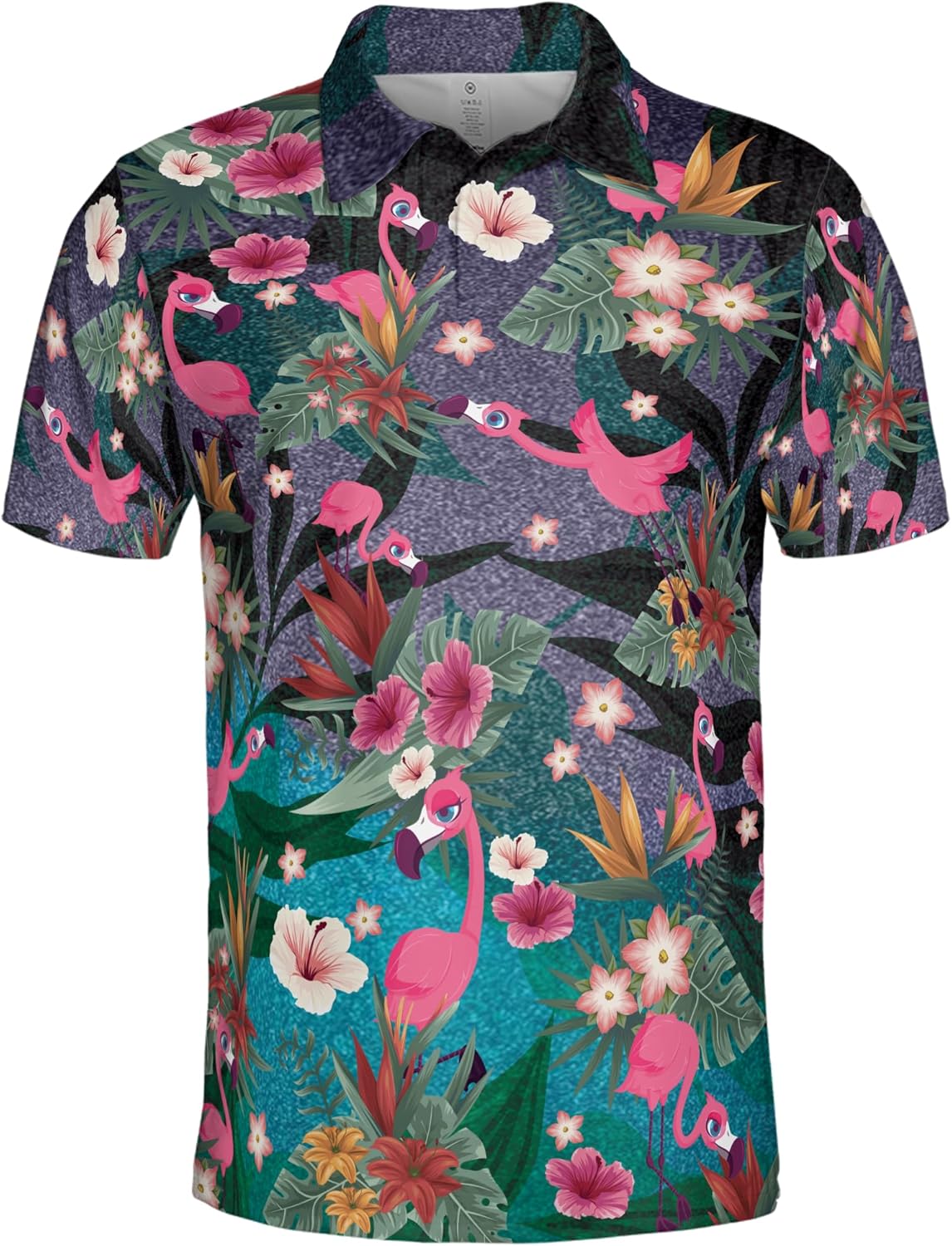 ThuhaTree Store Flamingo Tropical Floral Golf Men & Women Polo Shirt S-5XL, Flamingo Polo Shirt Men, Men's Flamingo Polo Shirt